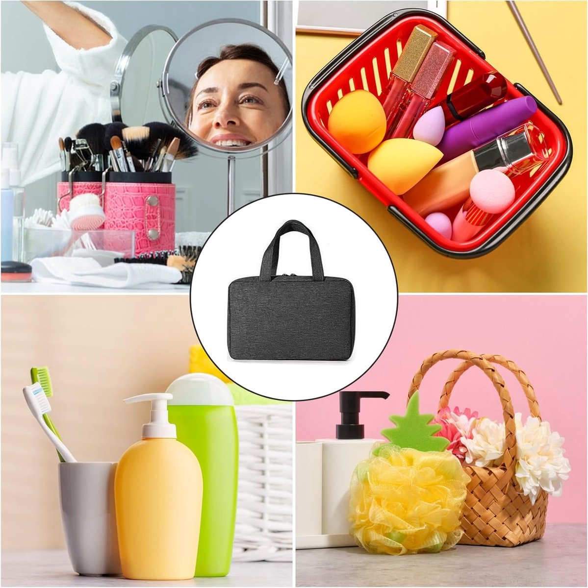 Toiletry bag - Portable hanging toiletry bag - foldable travel toiletry bag - large foldable travel bag - travel makeup bag - storage bag - with 4 compartments - waterproof toiletry bag - unisex - for vacation, shower, camping and travel - 27*18*8 cm - bl - Image 5