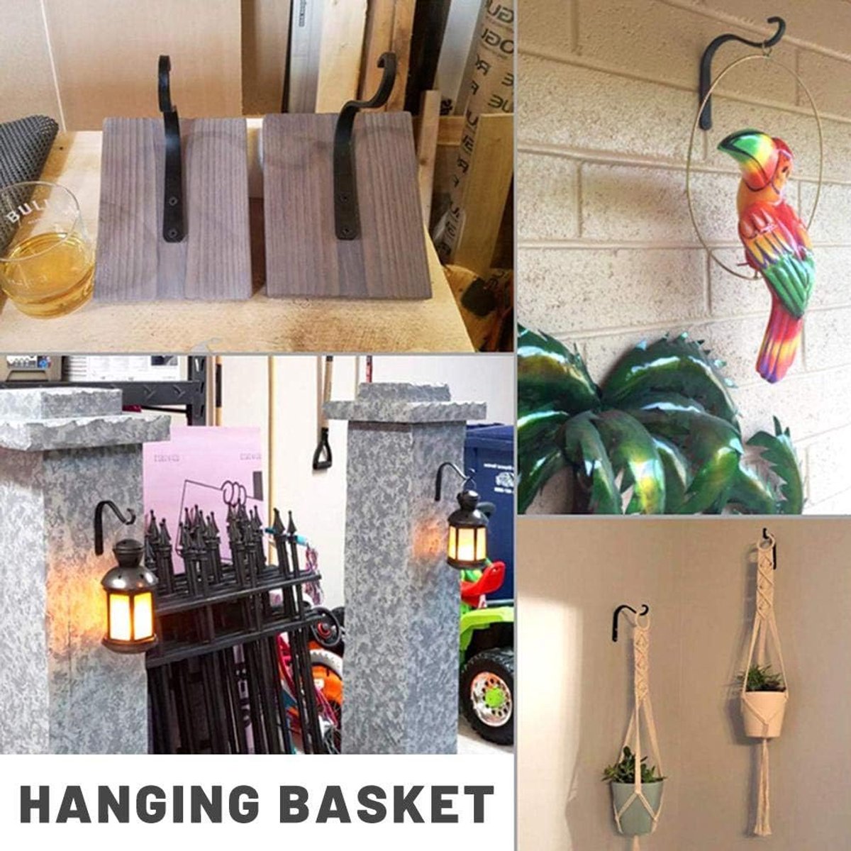 2-Piece Plant Wall Rack - Wall Hook Hanging Basket - Flowerpot Hook - Plant Hook - Iron Wall Rack - Wall Decoration - Metal Plant Hook - For Vase, Bird Feeder, Plant - Lantern Hook - Wall Hook For Plants - Garden Hook - Black - Image 4