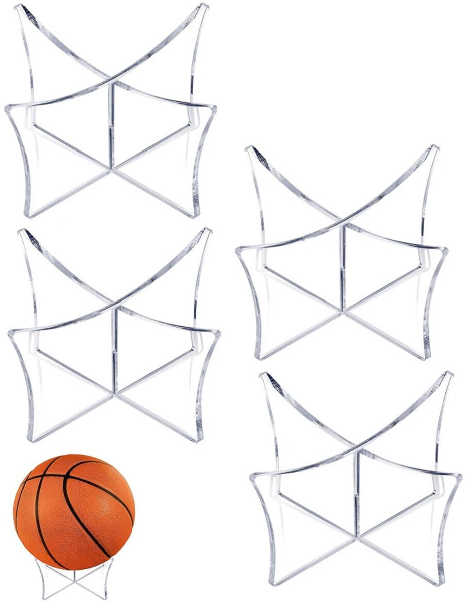 4 pieces - Ball holder - Ball rack - Ball stand - Acrylic ball rack - Ball storage rack - Display rack - football stand - ball holder - acrylic sports ball stand - volleyball support - for basketball, volleyball, football, rugby ball - 12*6.5 cm - transpa - Image 1