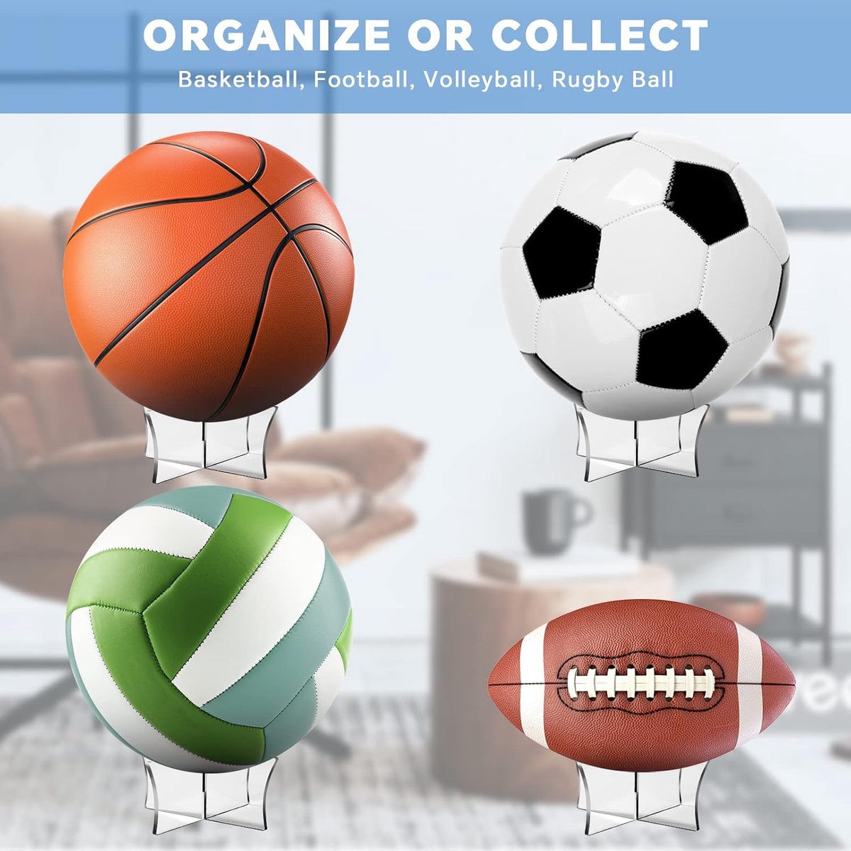 4 pieces - Ball holder - Ball rack - Ball stand - Acrylic ball rack - Ball storage rack - Display rack - football stand - ball holder - acrylic sports ball stand - volleyball support - for basketball, volleyball, football, rugby ball - 12*6.5 cm - transpa - Image 3