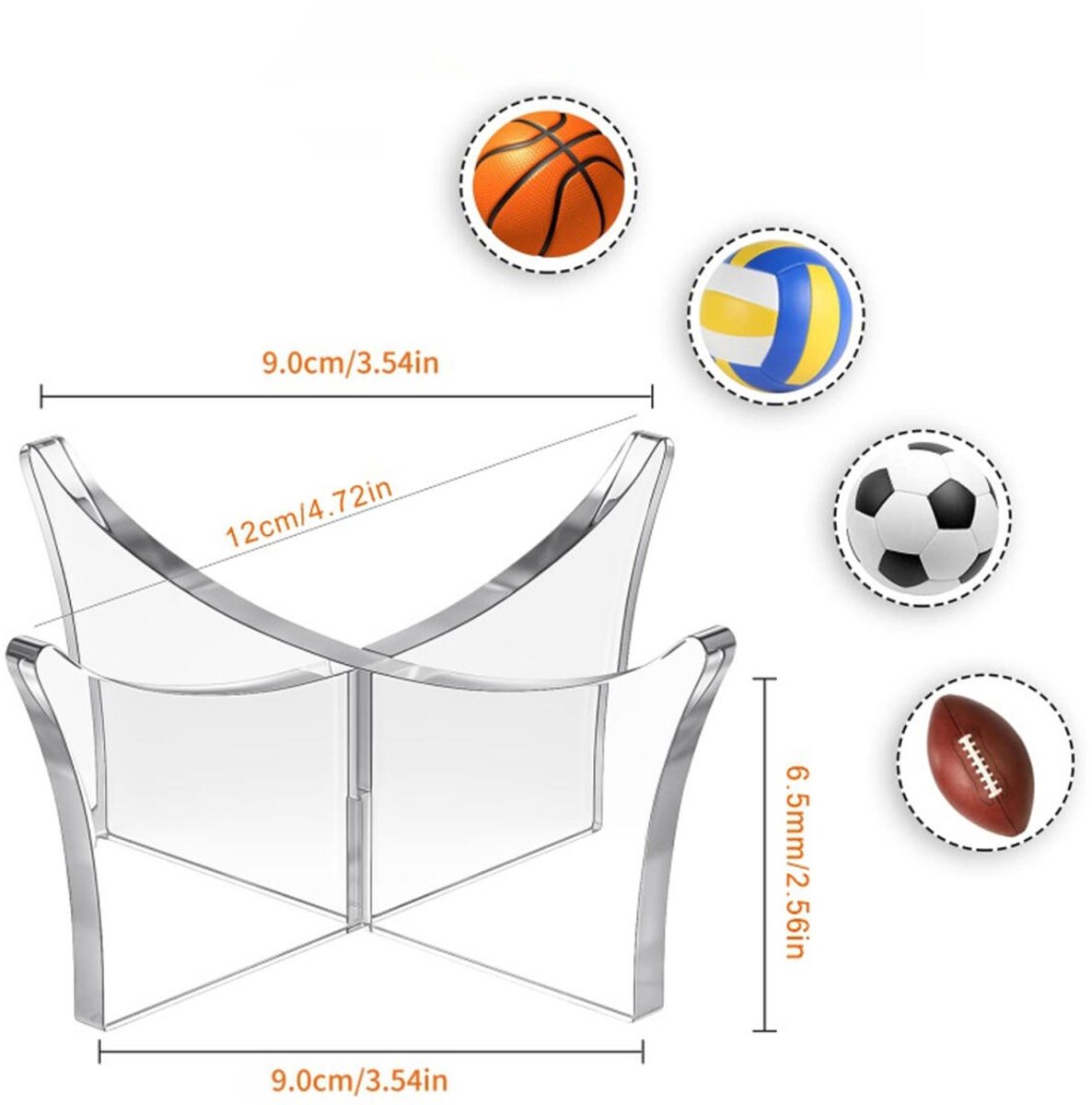 4 pieces - Ball holder - Ball rack - Ball stand - Acrylic ball rack - Ball storage rack - Display rack - football stand - ball holder - acrylic sports ball stand - volleyball support - for basketball, volleyball, football, rugby ball - 12*6.5 cm - transpa - Image 5