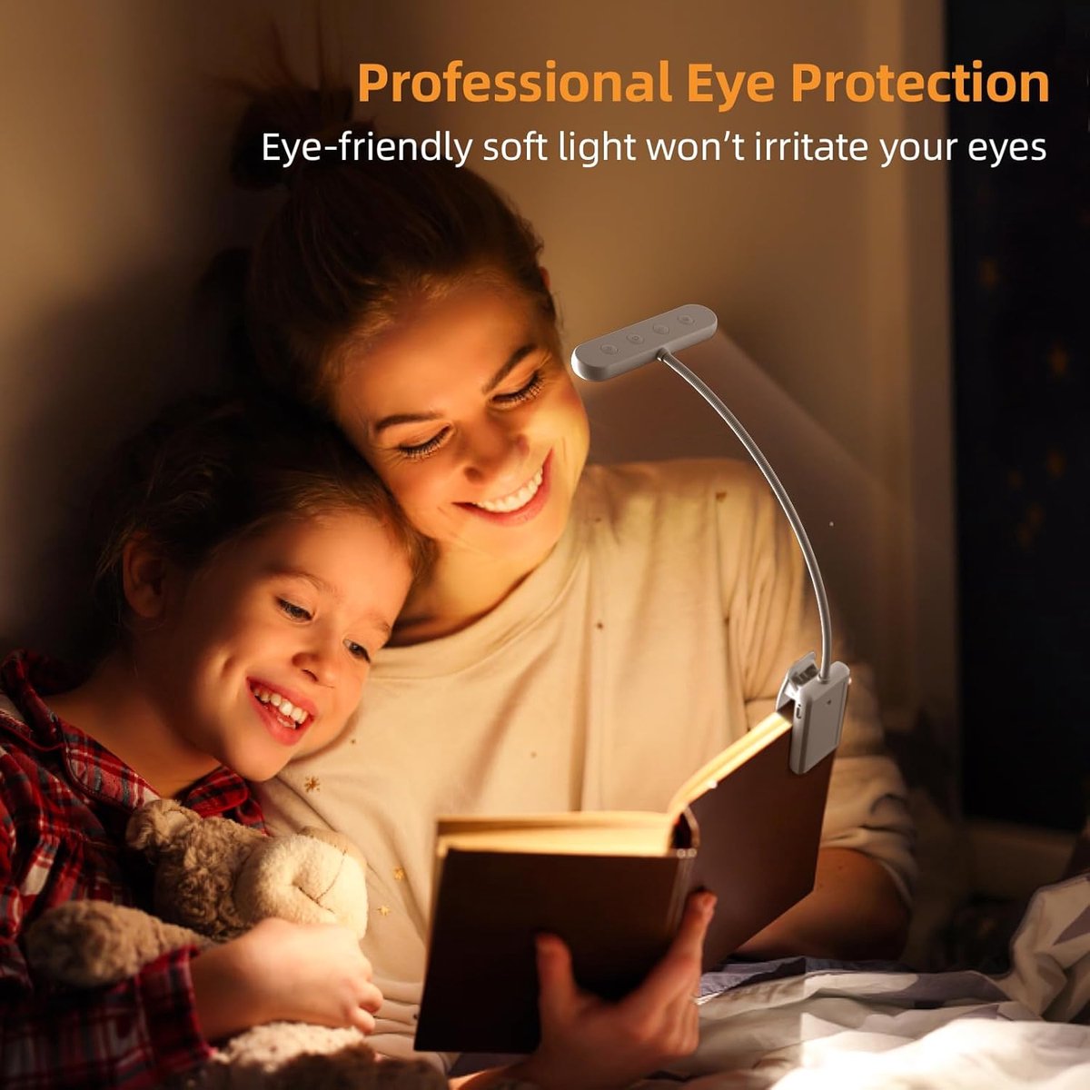 Rechargeable Reading Lamp with Type-C Cable - LED Reading Light for Book with Clip - 24 LED - Reading Lamp Clip [3 Light Modes] - Dimmable - Mini Flexible Night Light - 315° Rotatable Reading Lamp - With Gooseneck and Clip for Children - White - Image 4