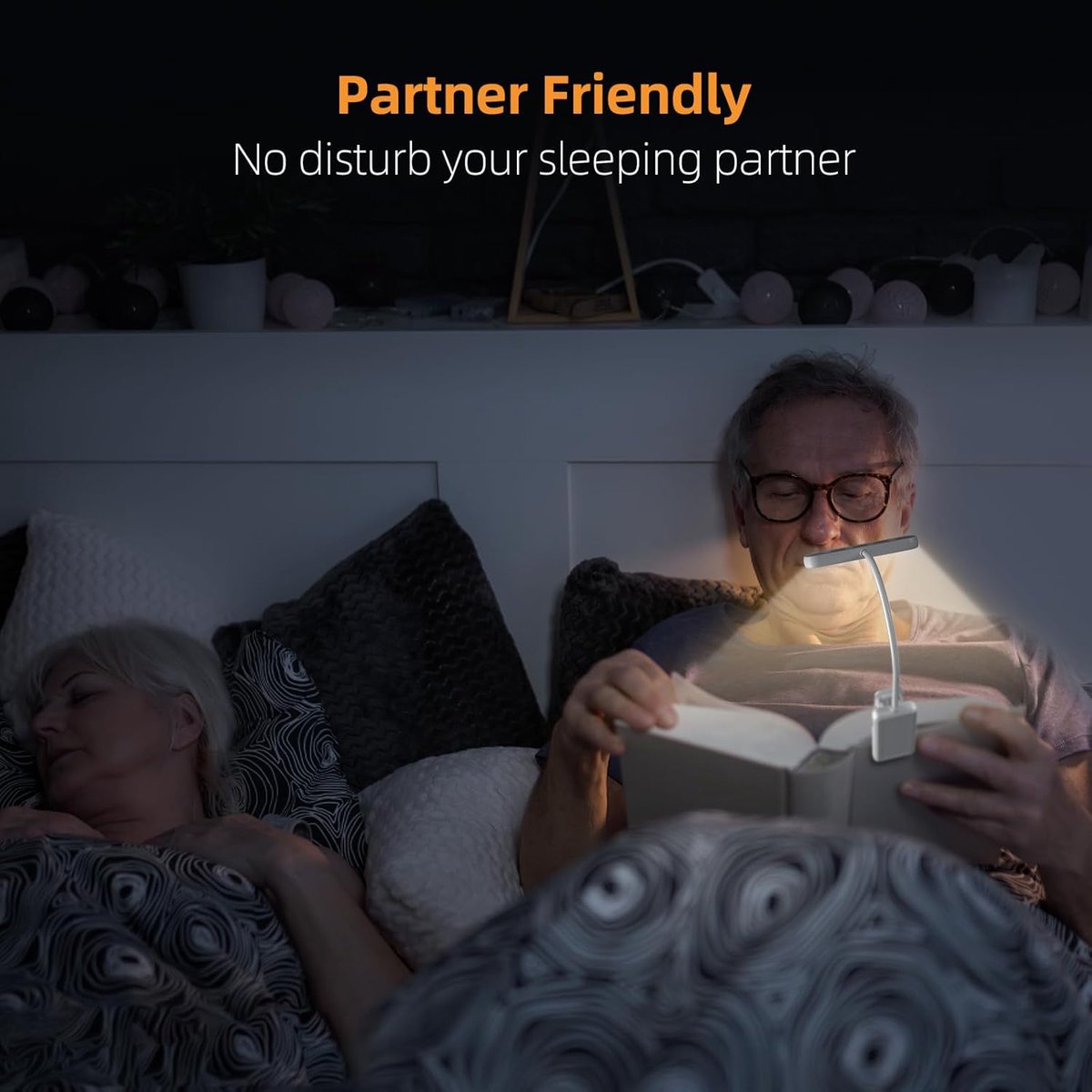 Rechargeable Reading Lamp with Type-C Cable - LED Reading Light for Book with Clip - 24 LED - Reading Lamp Clip [3 Light Modes] - Dimmable - Mini Flexible Night Light - 315° Rotatable Reading Lamp - With Gooseneck and Clip for Children - White - Image 5