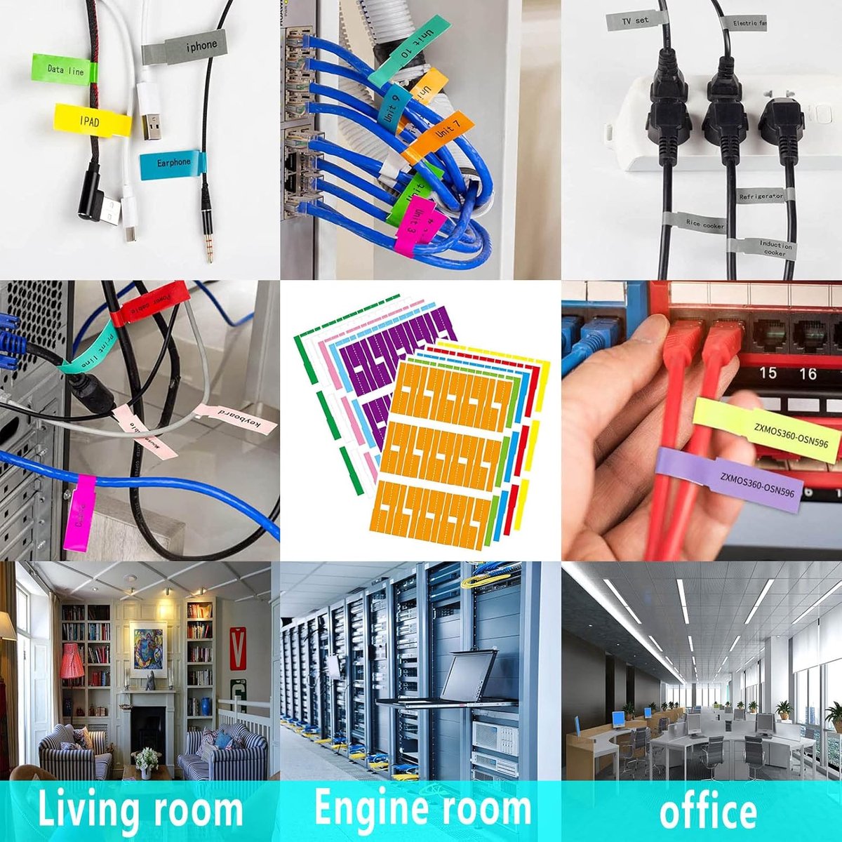 300 pieces - Self-adhesive cable label - cable label sheets - 10 sheets - of 10 colors - Cable labels - Label - Labels - Label stickers - Self-adhesive cable label stickers - Cable management - 26*84 mm - Image 2