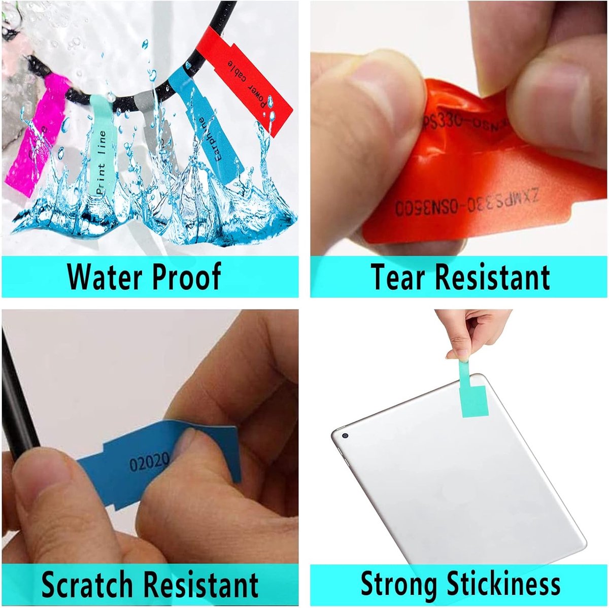 300 pieces - Self-adhesive cable label - cable label sheets - 10 sheets - of 10 colors - Cable labels - Label - Labels - Label stickers - Self-adhesive cable label stickers - Cable management - 26*84 mm - Image 4