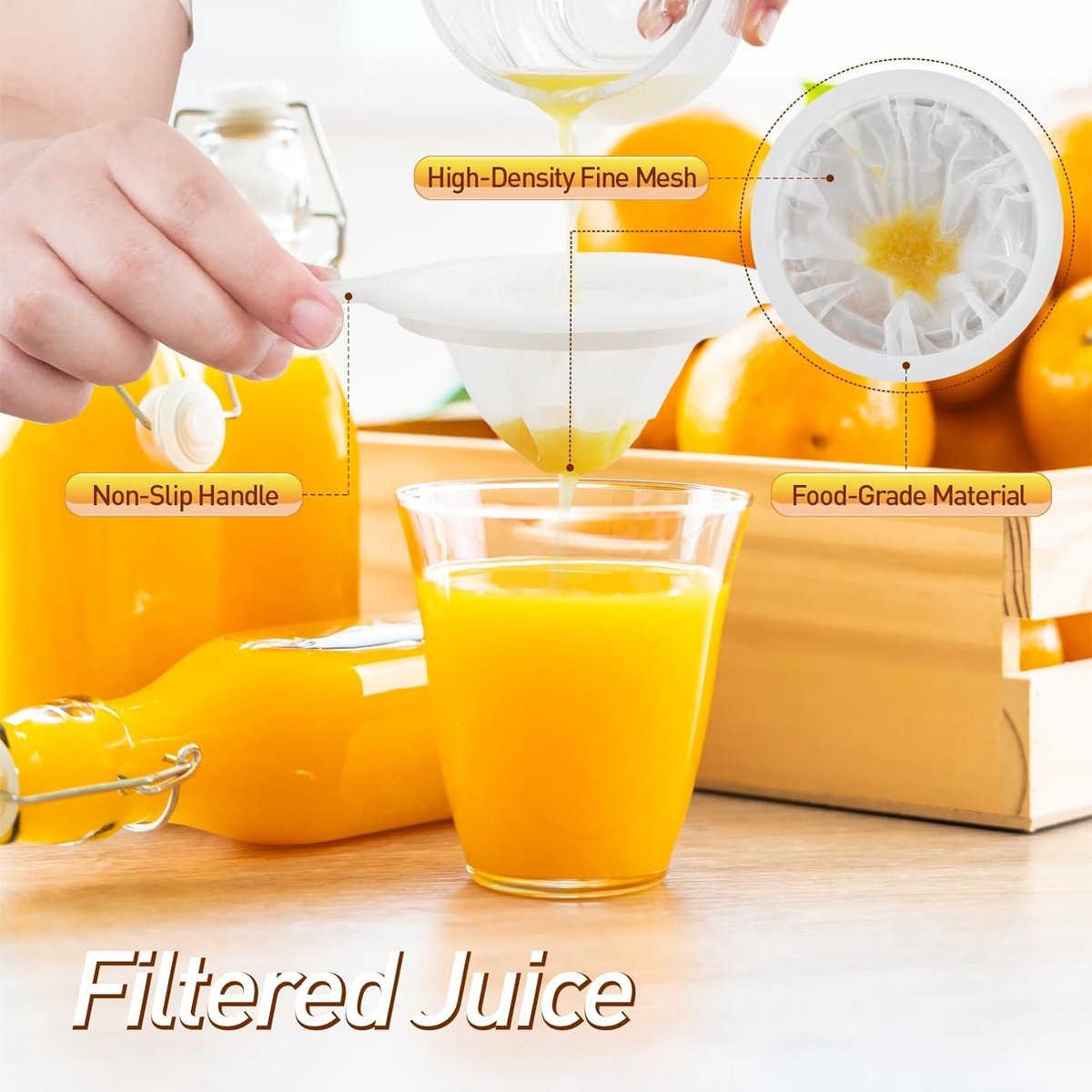 4 pieces - Filter screen - nylon fine sieve with handle - 100/200/300/400 mesh - food filter - fine mesh filter - plastic kitchen sieve - fine mesh sieve - for filtering juice, milk, wine, coffee - white - 14.5*24 cm - Image 3