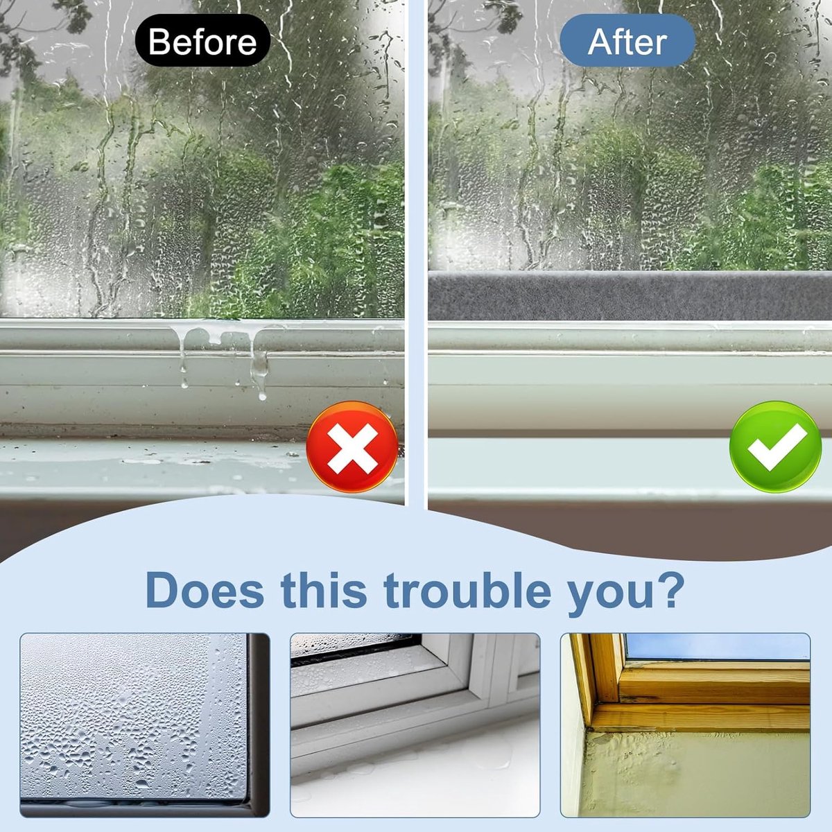 Moisture-resistant strips for windows - 3cm*4m - Absorbing condensation strips for window felt - Absorbent stickers - Self-adhesive strip - Anti-condensation felt pads - Anti-condensation strips for windows - Window glass Water-absorbing Sticker - Moistur - Image 2