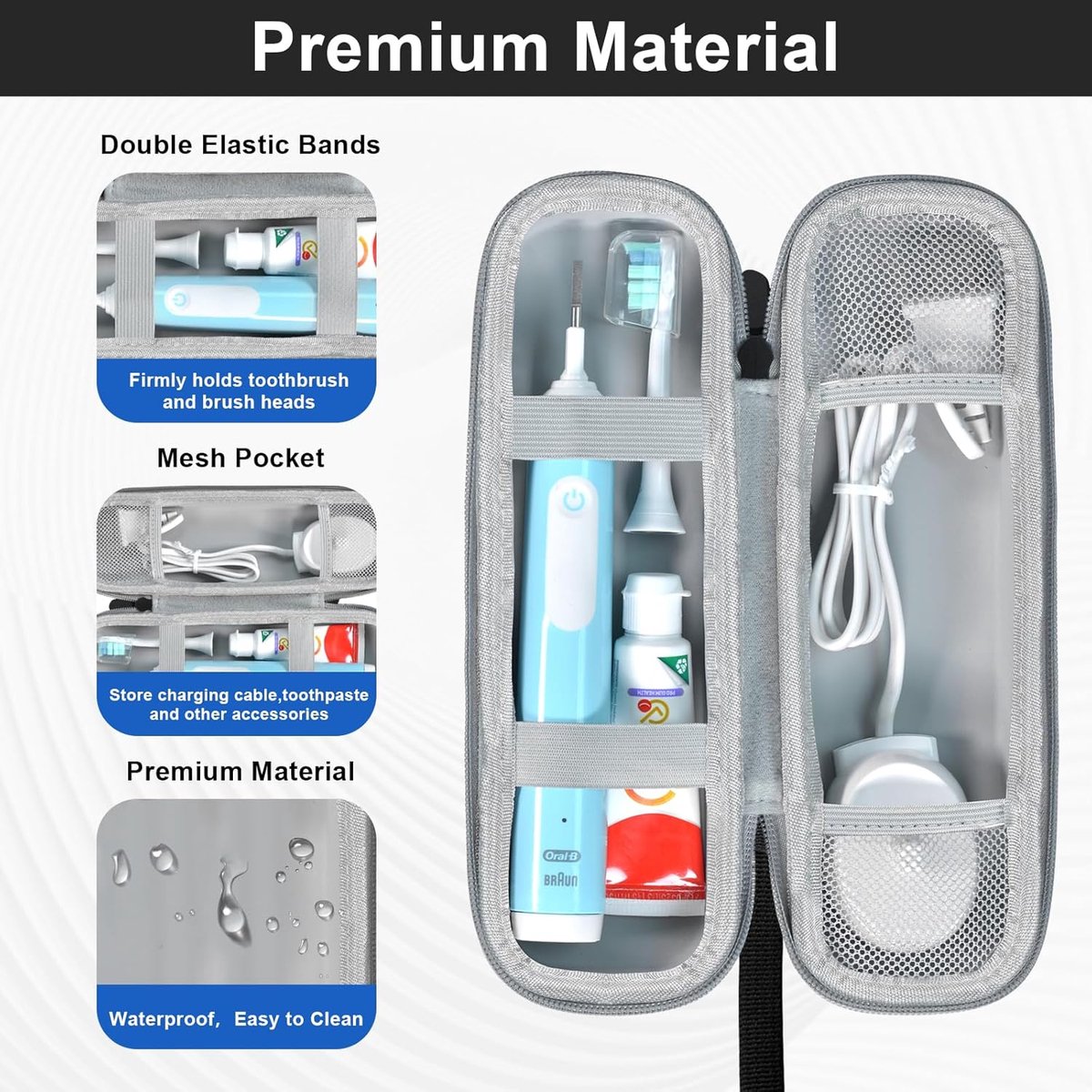 Electric Toothbrush Travel Case - Toothbrush Holder - Toothbrush Storage Box - Protective Cover - Portable Hard Protective Storage Bag - Toothbrush Travel Case - Suitable for Oral B - Black - Image 3