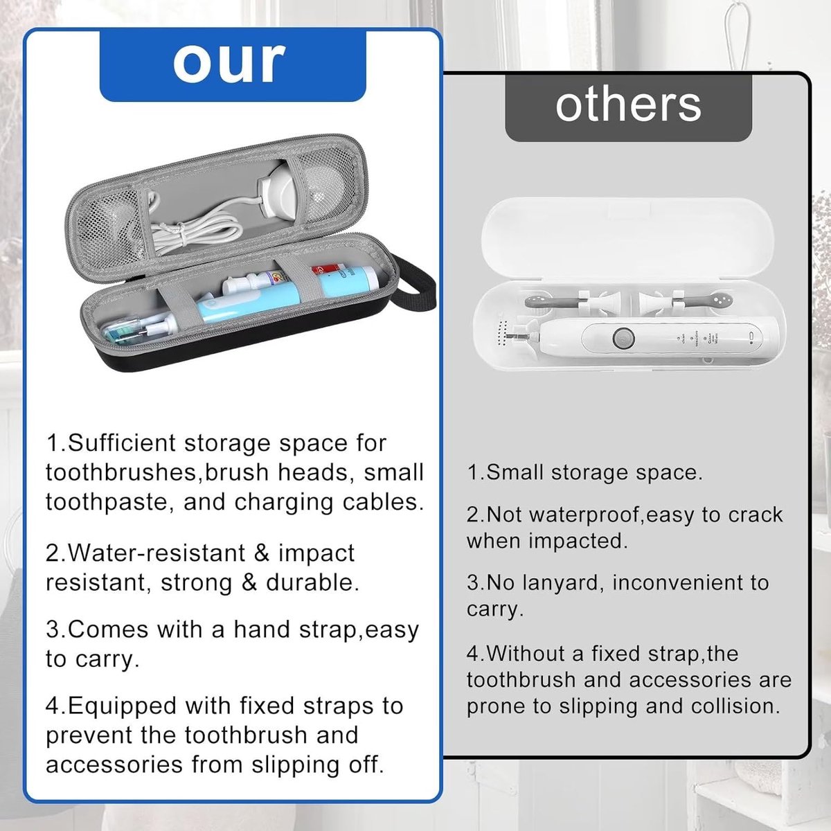 Electric Toothbrush Travel Case - Toothbrush Holder - Toothbrush Storage Box - Protective Cover - Portable Hard Protective Storage Bag - Toothbrush Travel Case - Suitable for Oral B - Black - Image 4
