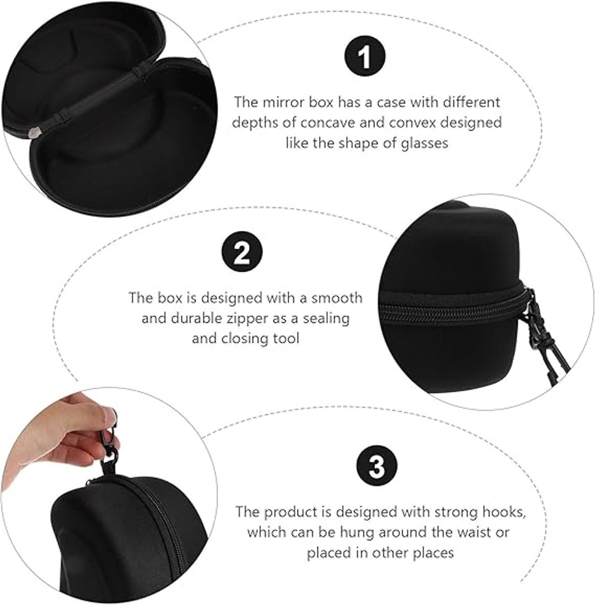 Ski goggles case - Sunglasses case - Glasses case - Glasses case - Ski goggles storage case - ski goggles protective cover - storage box - protective cover - with hook - for ski goggles, sunglasses, sports glasses, sunglasses and reading glasses - 20*12*1 - Image 3