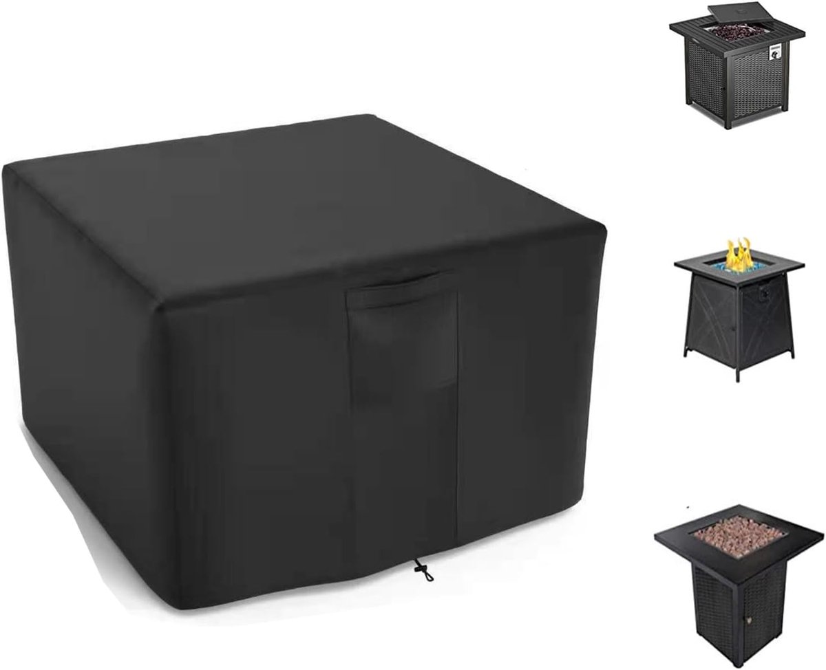 82*82*61 cm - Square Fire Pit Cover - Patio Fireplace Cover - Waterproof Square Outdoor Fire Pit Cover - Barbecue Stove Cover - Dust Cover - Square - Heavy 420D Oxford Fabric - Outdoor Fireplace Cover - Black - Image 1