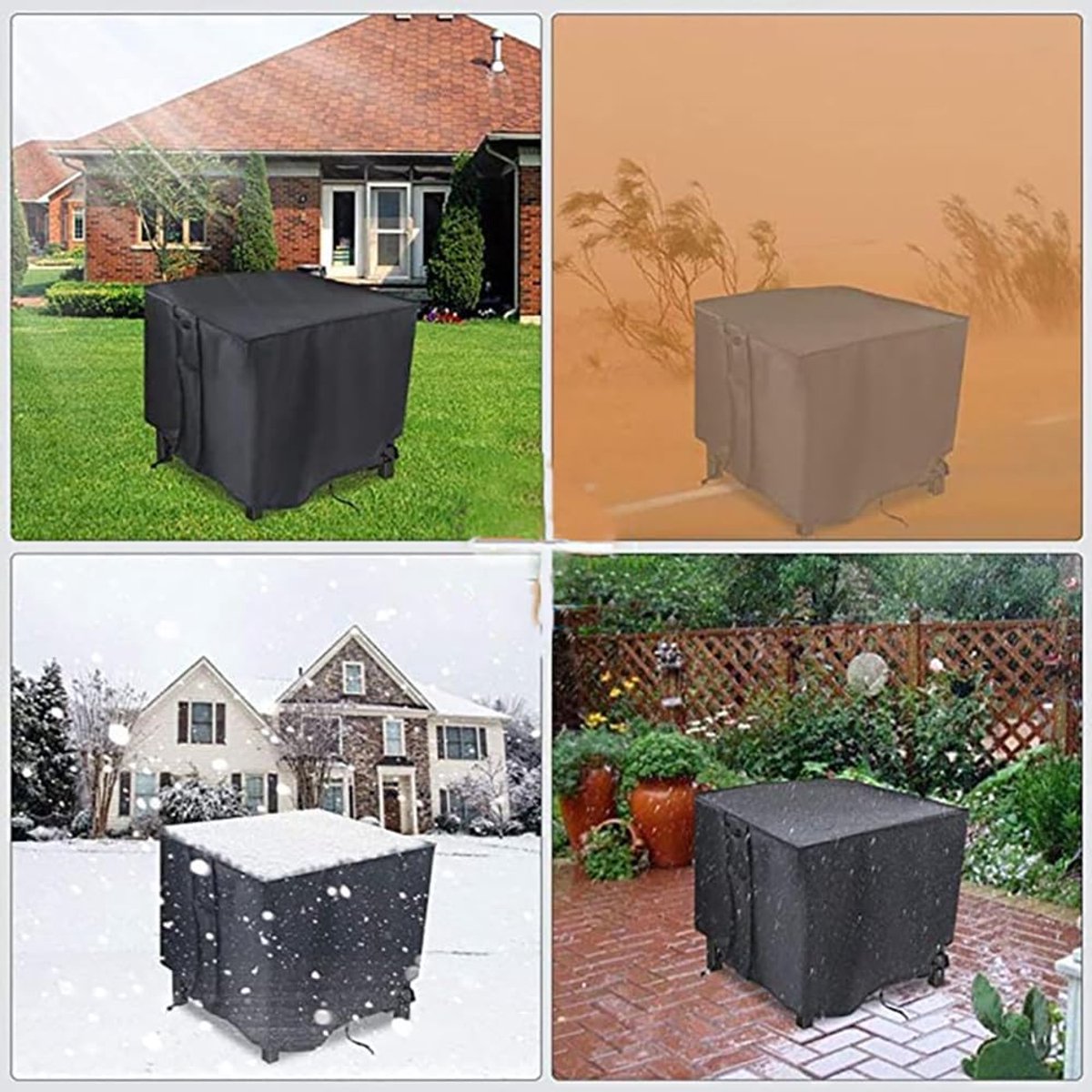 82*82*61 cm - Square Fire Pit Cover - Patio Fireplace Cover - Waterproof Square Outdoor Fire Pit Cover - Barbecue Stove Cover - Dust Cover - Square - Heavy 420D Oxford Fabric - Outdoor Fireplace Cover - Black - Image 3