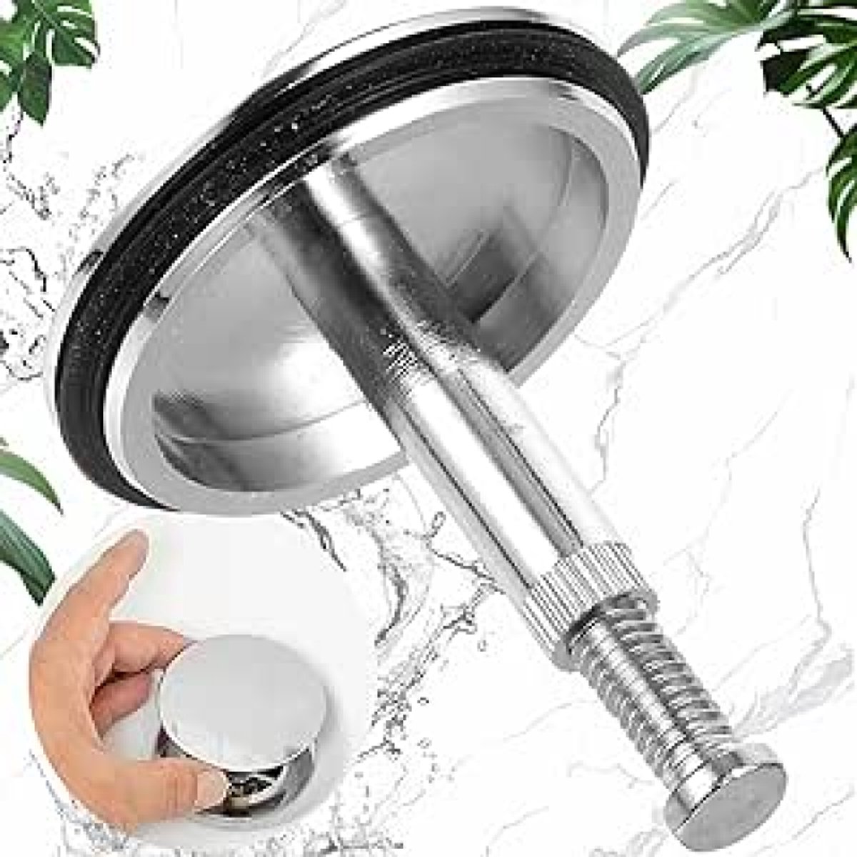 Bathtub Drain Plug 43mm - Stem Diameter 8mm - Bathtub Cover, Bathroom Washbasin Cap - Height Adjustable Drain Plug for Bathtub, Kitchen, Sink - Solid Brass Drain Stopper - Image 1