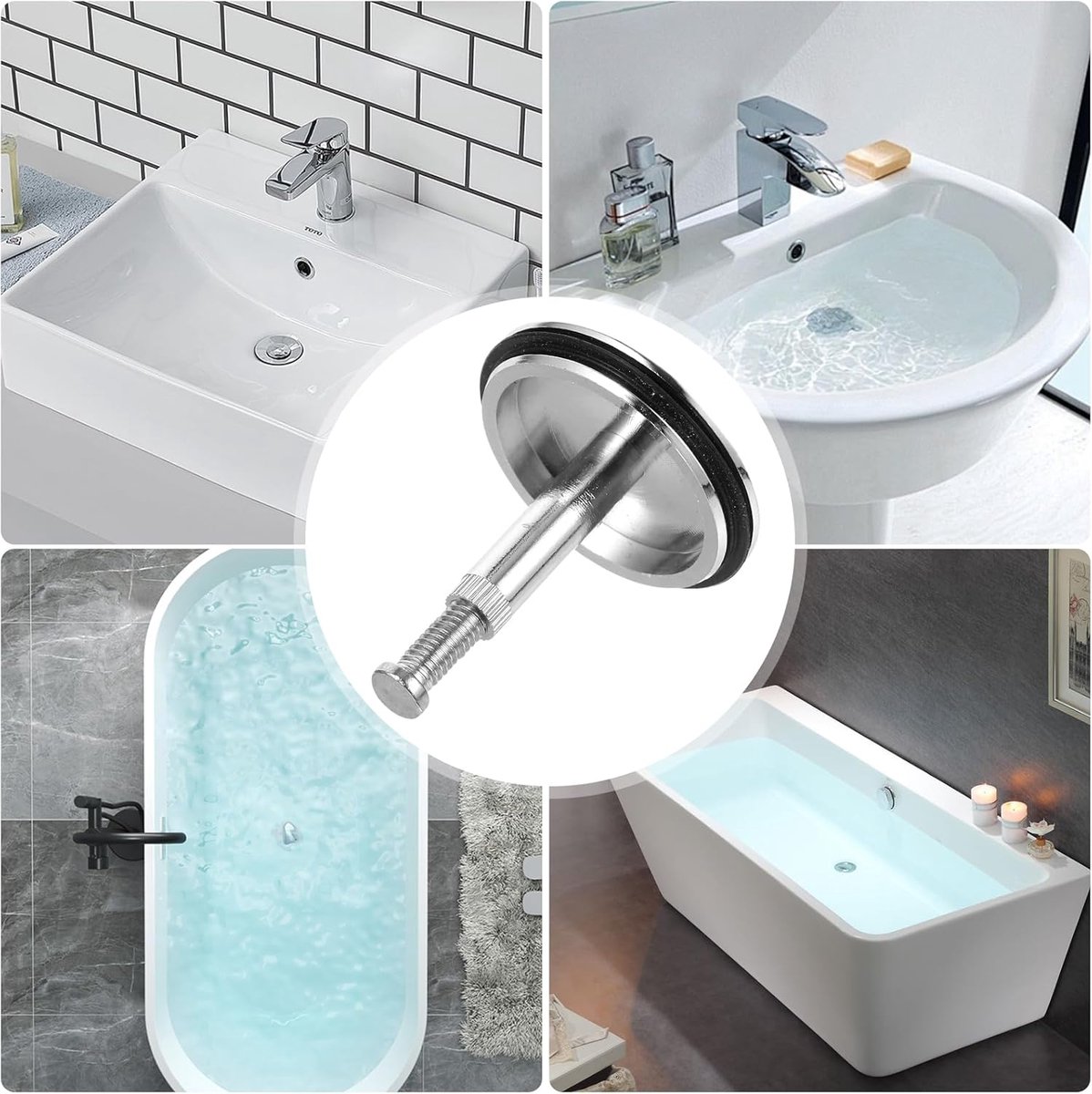 Bathtub Drain Plug 43mm - Stem Diameter 8mm - Bathtub Cover, Bathroom Washbasin Cap - Height Adjustable Drain Plug for Bathtub, Kitchen, Sink - Solid Brass Drain Stopper - Image 4