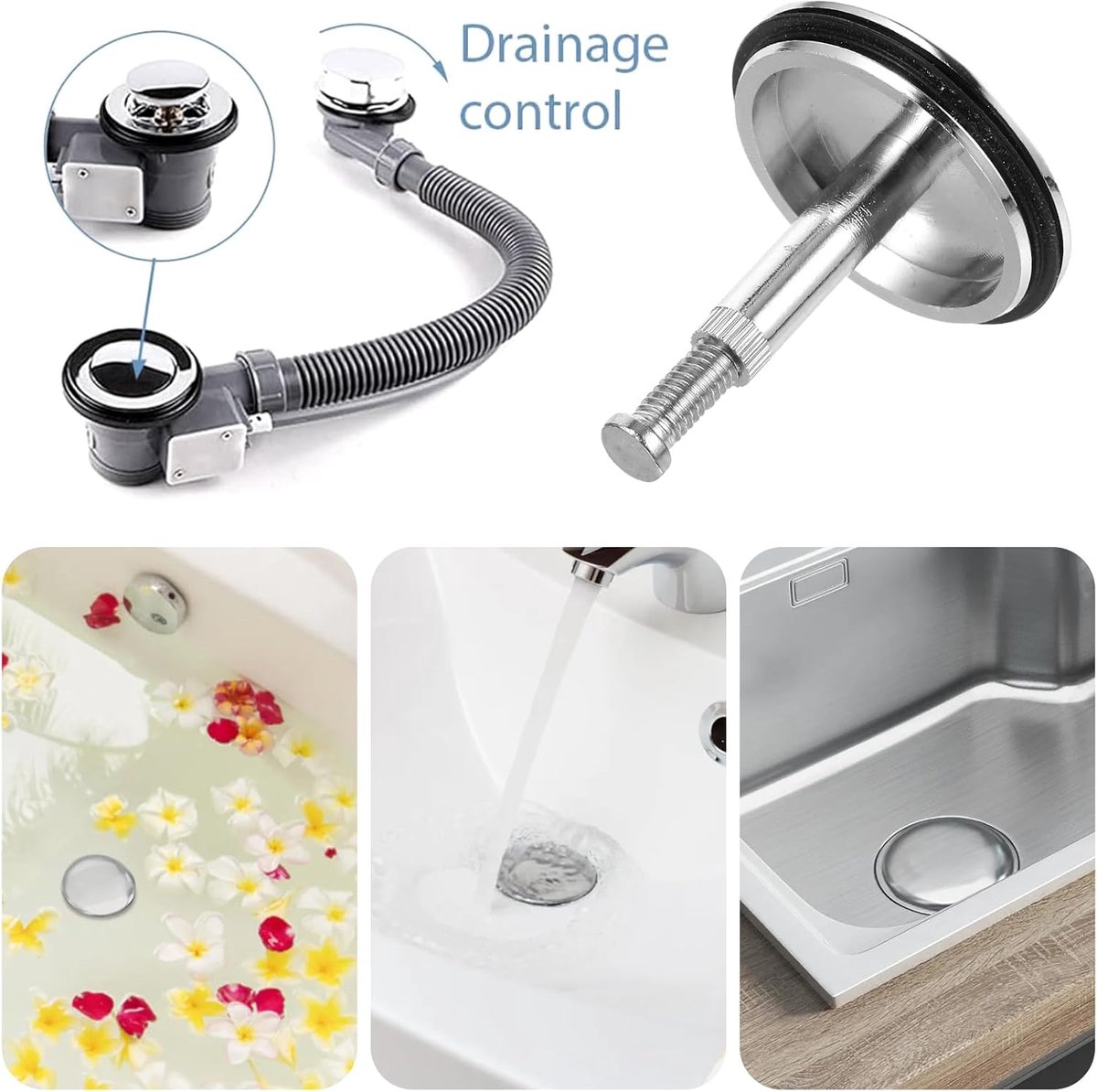 Bathtub Drain Plug 43mm - Stem Diameter 8mm - Bathtub Cover, Bathroom Washbasin Cap - Height Adjustable Drain Plug for Bathtub, Kitchen, Sink - Solid Brass Drain Stopper - Image 5