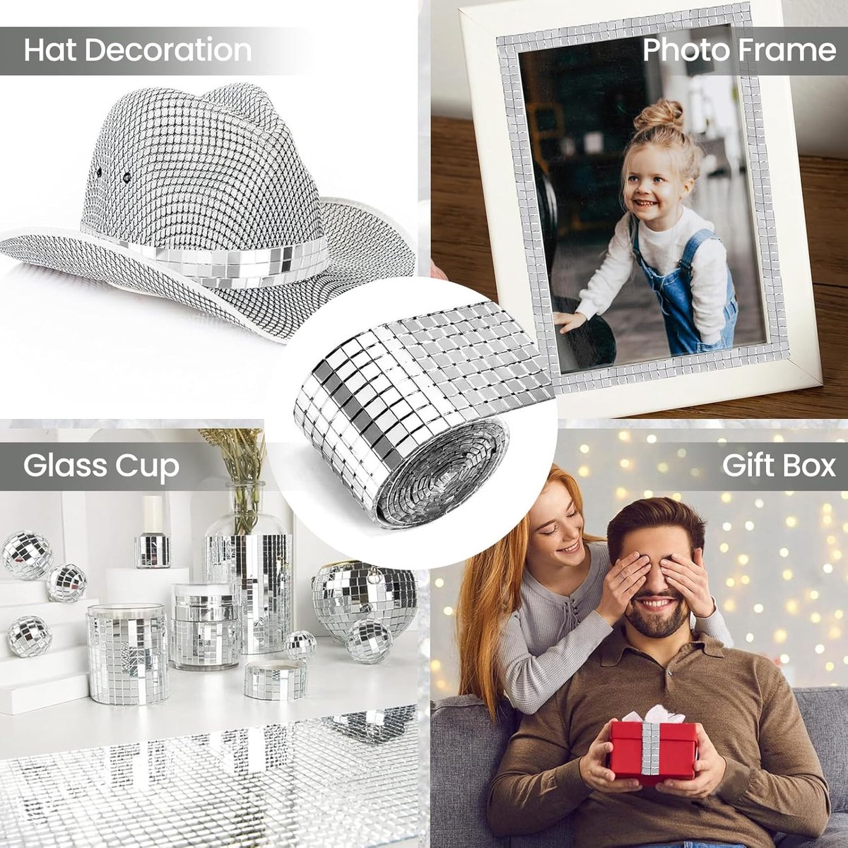 Allecto Plus - Self-Adhesive Glass Mirror Mosaic Tiles - 3 Pieces - Square Sticker - Craft Decoration - Party Decoration - Silver - 100cm - Image 5