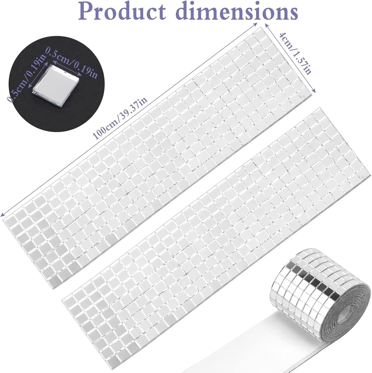 Allecto Plus - Self-Adhesive Glass Mirror Mosaic Tiles - 3 Pieces - Square Sticker - Craft Decoration - Party Decoration - Silver - 100cm - Image 6