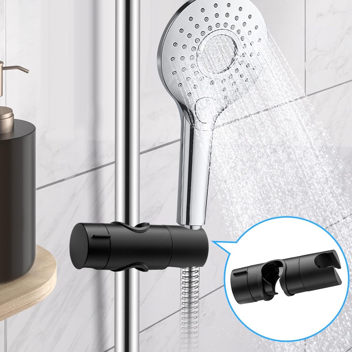 Shower holder - Shower head holder - Shower head - Adjustable shower head holder - Universal black shower head holder - Shower head holder - Hand shower – Hand shower holder - For shower rods 20-25 mm - Shower head holder - Black - Image 2