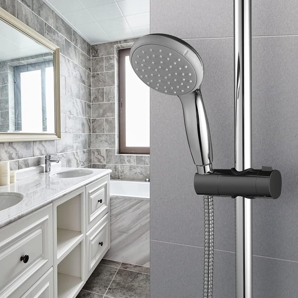 Shower holder - Shower head holder - Shower head - Adjustable shower head holder - Universal black shower head holder - Shower head holder - Hand shower – Hand shower holder - For shower rods 20-25 mm - Shower head holder - Black - Image 3