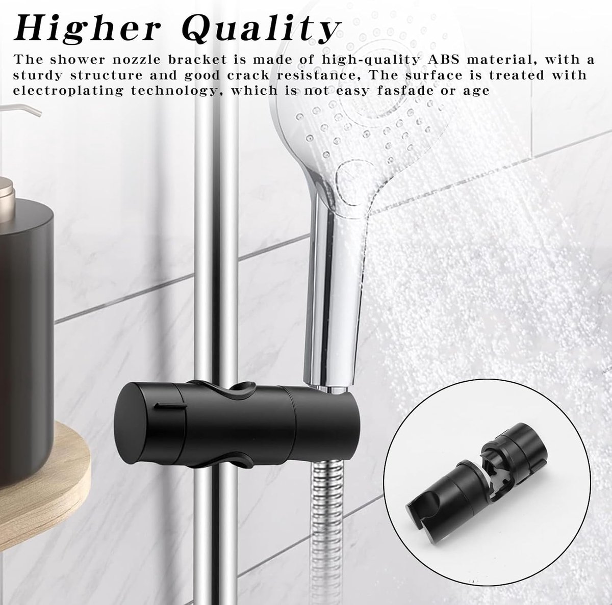 Shower holder - Shower head holder - Shower head - Adjustable shower head holder - Universal black shower head holder - Shower head holder - Hand shower – Hand shower holder - For shower rods 20-25 mm - Shower head holder - Black - Image 5