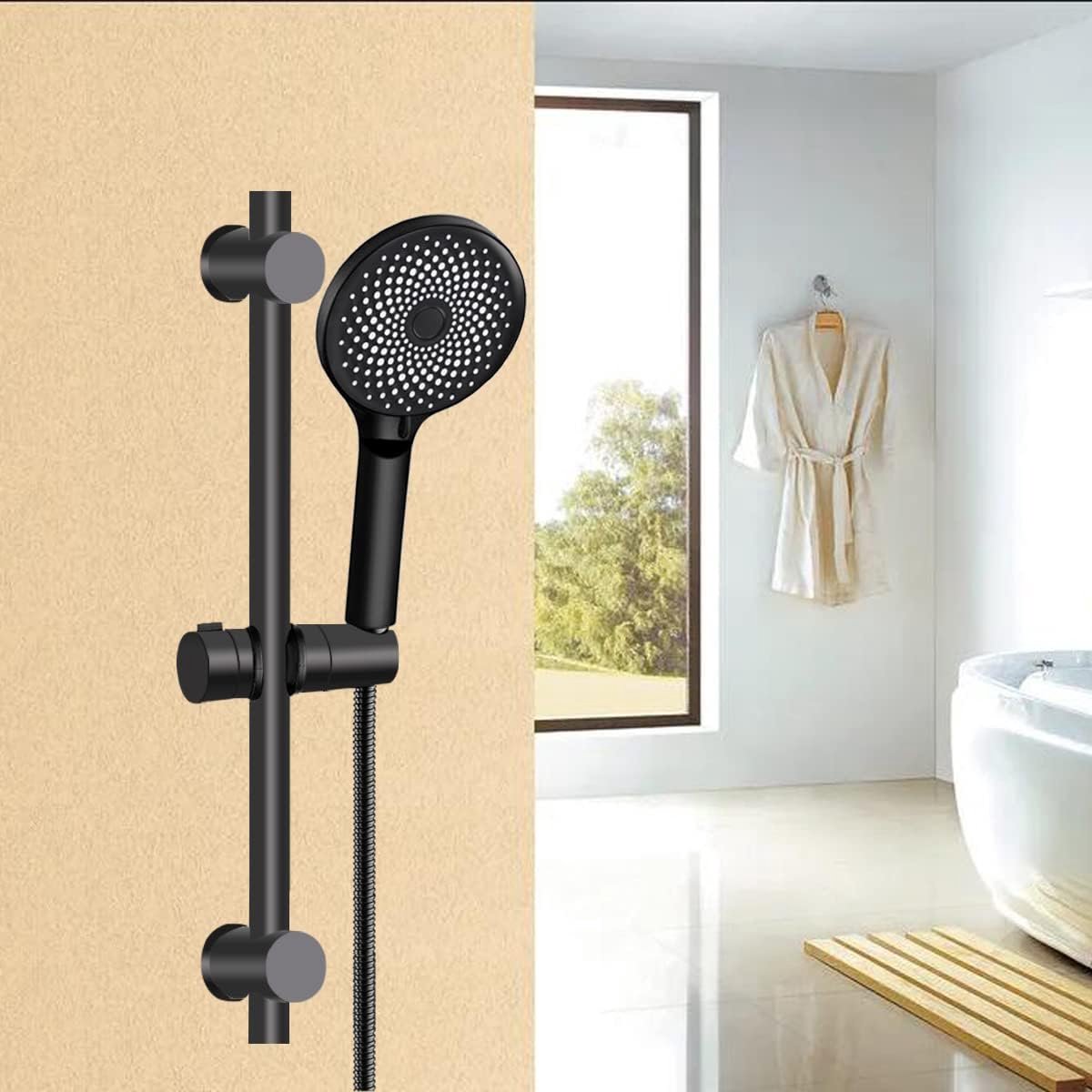 Shower holder - Shower head holder - Shower head - Adjustable shower head holder - Universal black shower head holder - Shower head holder - Hand shower – Hand shower holder - For shower rods 20-25 mm - Shower head holder - Black - Image 6