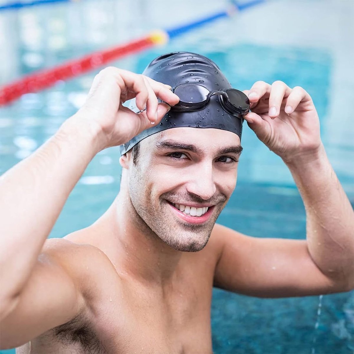 2 pieces - swimming cap - 23*20 cm - silicone swimming caps - hearing protection - waterproof swimming hat - keep dry for long and short hair - unisex swimming caps - for adults, children and juniors - black and white - Image 4