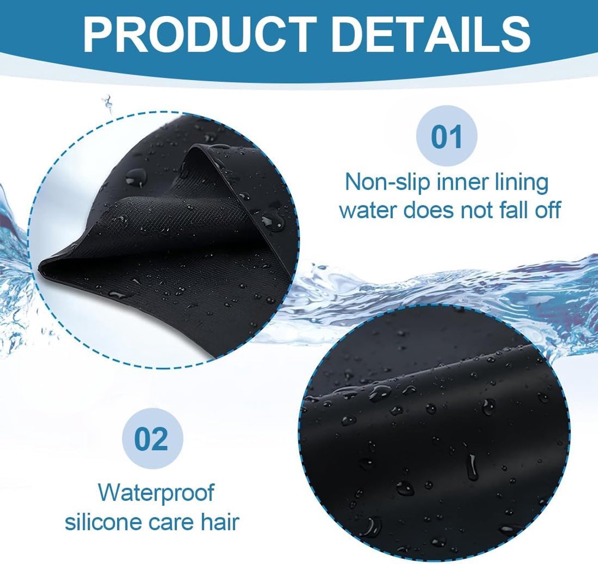 2 pieces - swimming cap - 23*20 cm - silicone swimming caps - hearing protection - waterproof swimming hat - keep dry for long and short hair - unisex swimming caps - for adults, children and juniors - black and white - Image 6