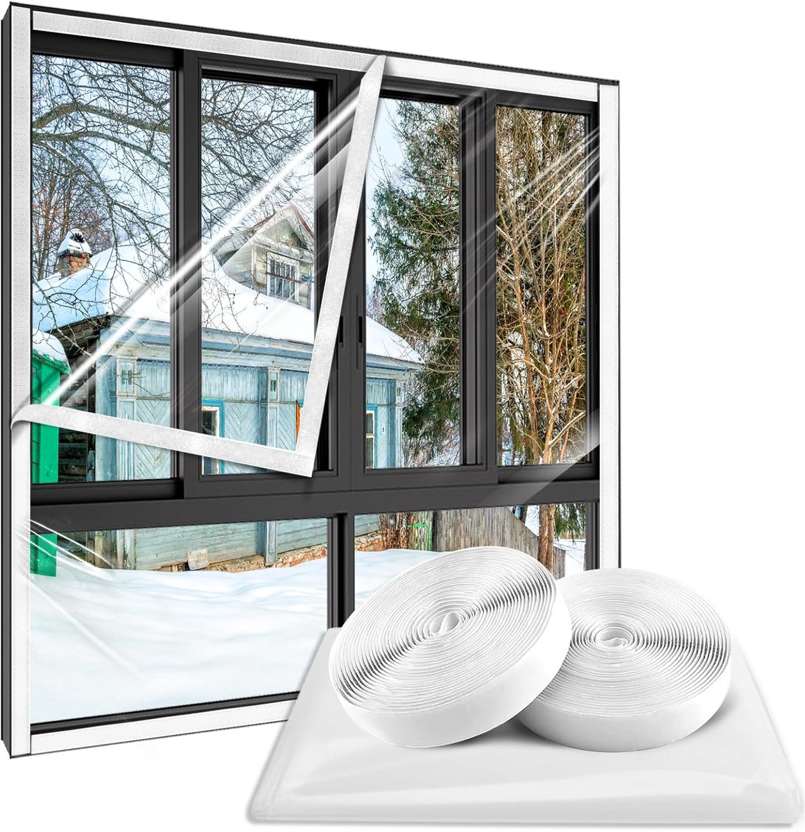 Window Film - Thermal Insulation for Windows - Window Film Insulation Sealing Set - Winter Window Insulation Set - Window Insulation Film - Winter Insulation Window Covering Set - Self-Adhesive - with Velcro - for windows and skylights - transparent - 188 - Image 1