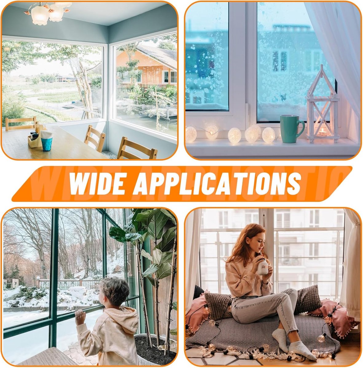Window Film - Thermal Insulation for Windows - Window Film Insulation Sealing Set - Winter Window Insulation Set - Window Insulation Film - Winter Insulation Window Covering Set - Self-Adhesive - with Velcro - for windows and skylights - transparent - 188 - Image 5