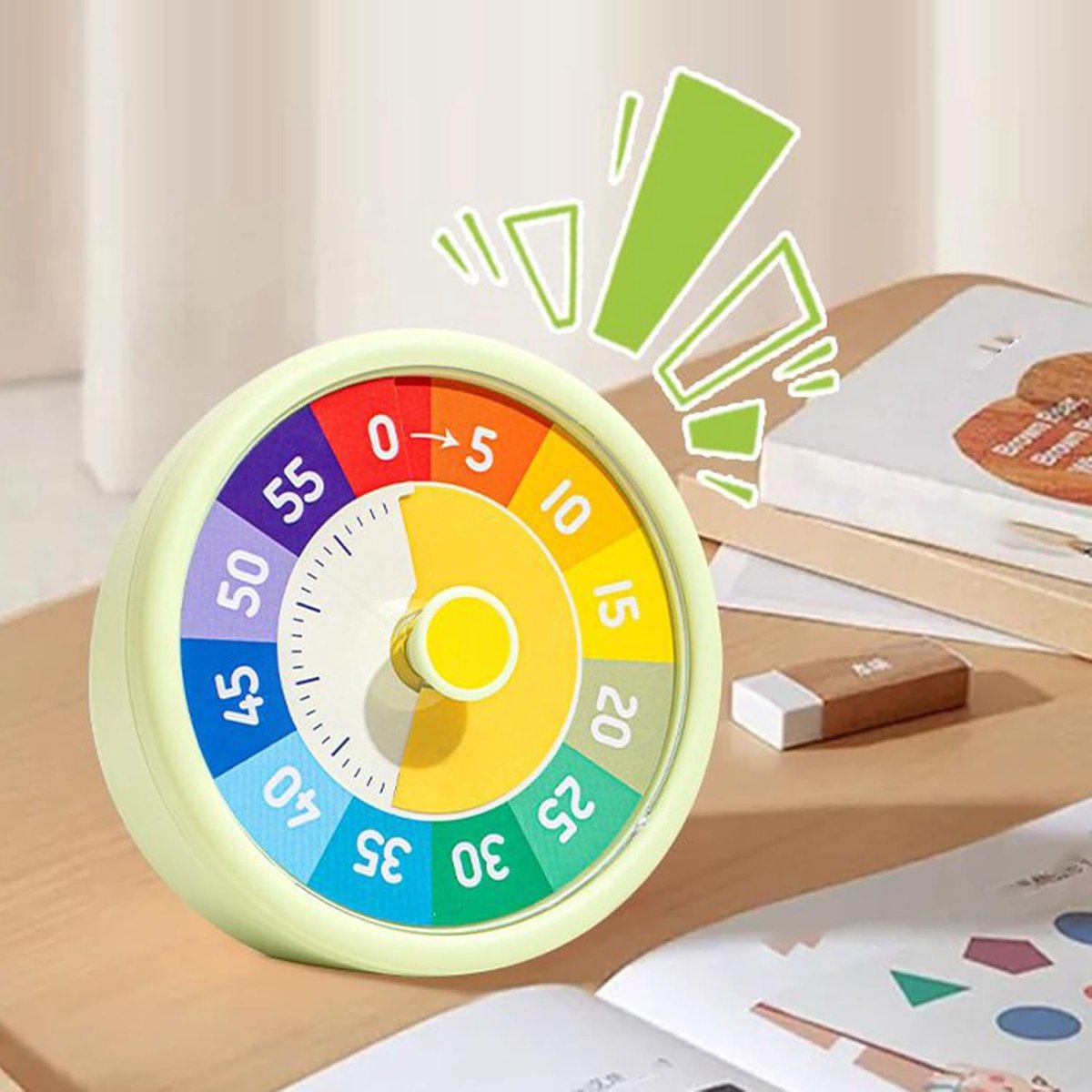 Timer - Visual timer - Visual countdown - 60-minute countdown timer - Countdown clock - Kitchen timer - Pomodoro timer - Silent time management - for fitness, studying, time management, cooking - 10.3*10.3*4.5 cm - green - (Battery not included) - Image 6