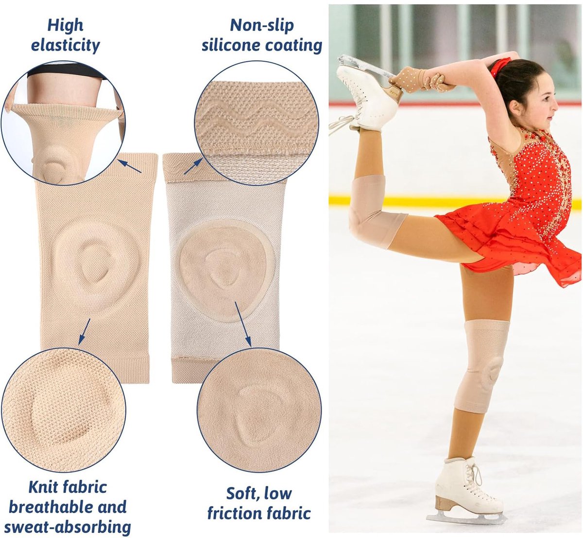 pairs of figure skating knee pads - gel dance knee pads - Knee Arthritis size M - Knee pain - Knee heating - cushioning and support - breathable material for dancing skating women girls men - Image 2