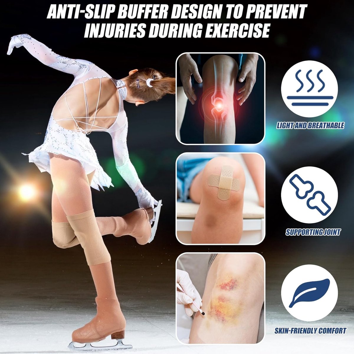 pairs of figure skating knee pads - gel dance knee pads - Knee Arthritis size M - Knee pain - Knee heating - cushioning and support - breathable material for dancing skating women girls men - Image 3