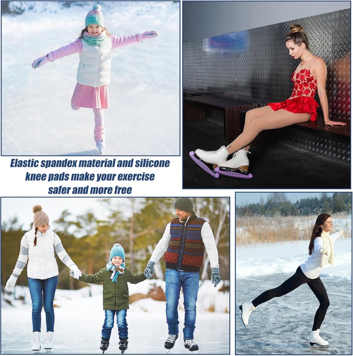 pairs of figure skating knee pads - gel dance knee pads - Knee Arthritis size M - Knee pain - Knee heating - cushioning and support - breathable material for dancing skating women girls men - Image 5