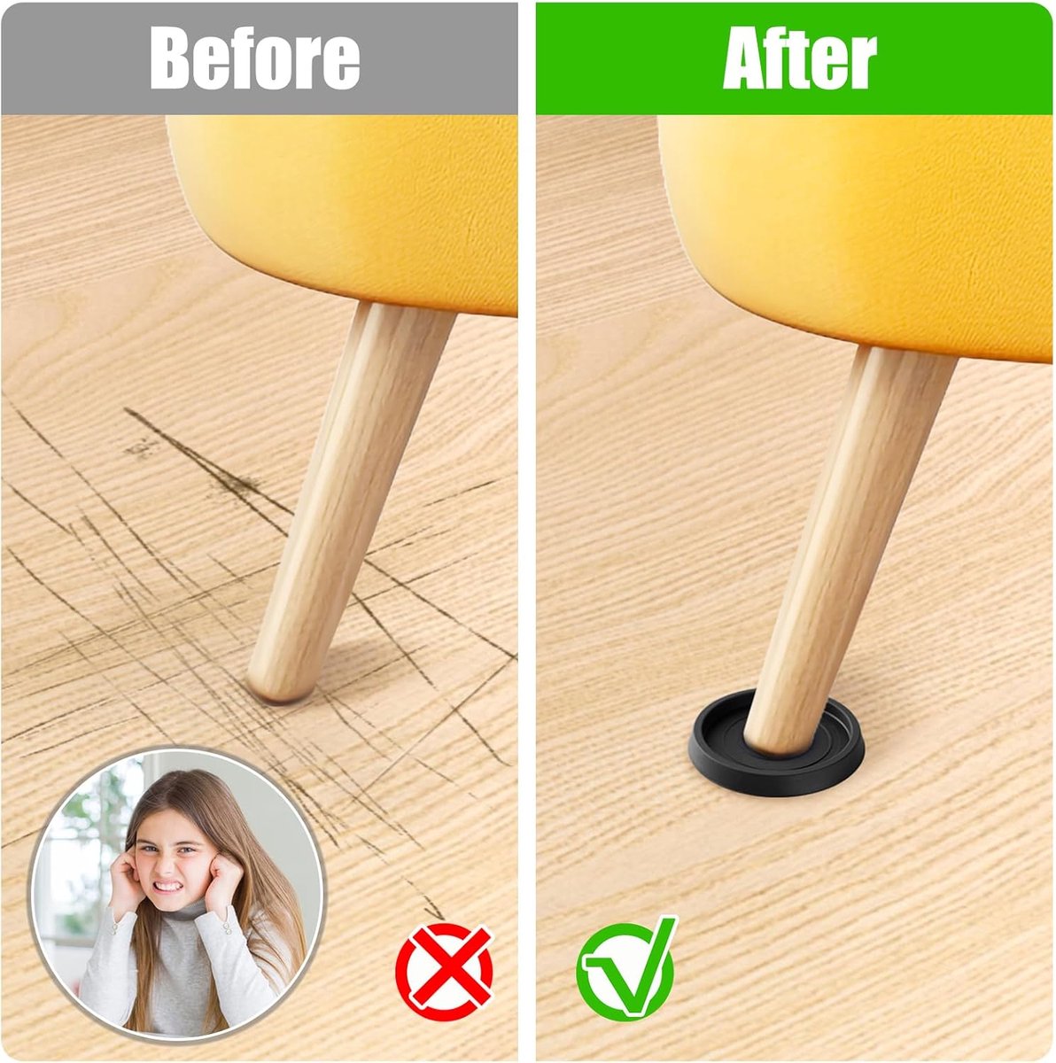 8 pieces - Furniture mats - 76*76*9 mm - 6.3 cm round furniture mat - anti-slip furniture protectors - rubber furniture protectors - for hardwood floors - floor protectors - for beds, cabinets, sofas, chairs and tables - black - Image 4