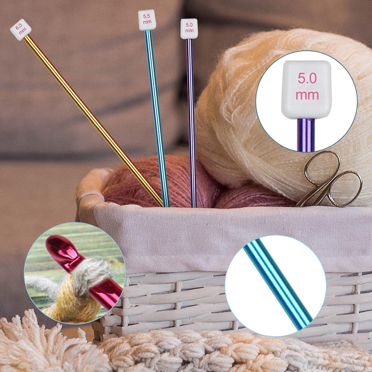 11 knitting needles - Tunisian crochet hook set - multicolored aluminium Tunisian crochet hooks - Tunisian Crochet - knitting needle set - Knitting needle set for crochet enthusiasts and beginners - 2mm to 8mm - Image 3
