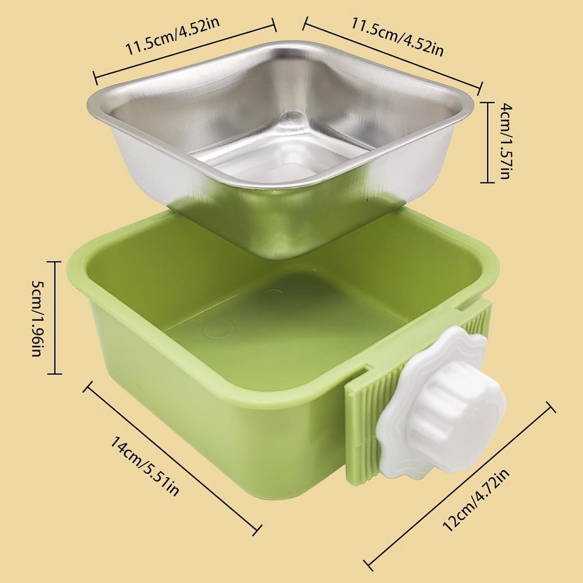 2 pieces - Hanging pet cage feeder - Pet feeder - 2-in-1 water bowl - adjustable - removable - double stainless steel design - for dog, puppy, cat, rabbit, guinea pig, hedgehog, bird - green and blue - Image 2