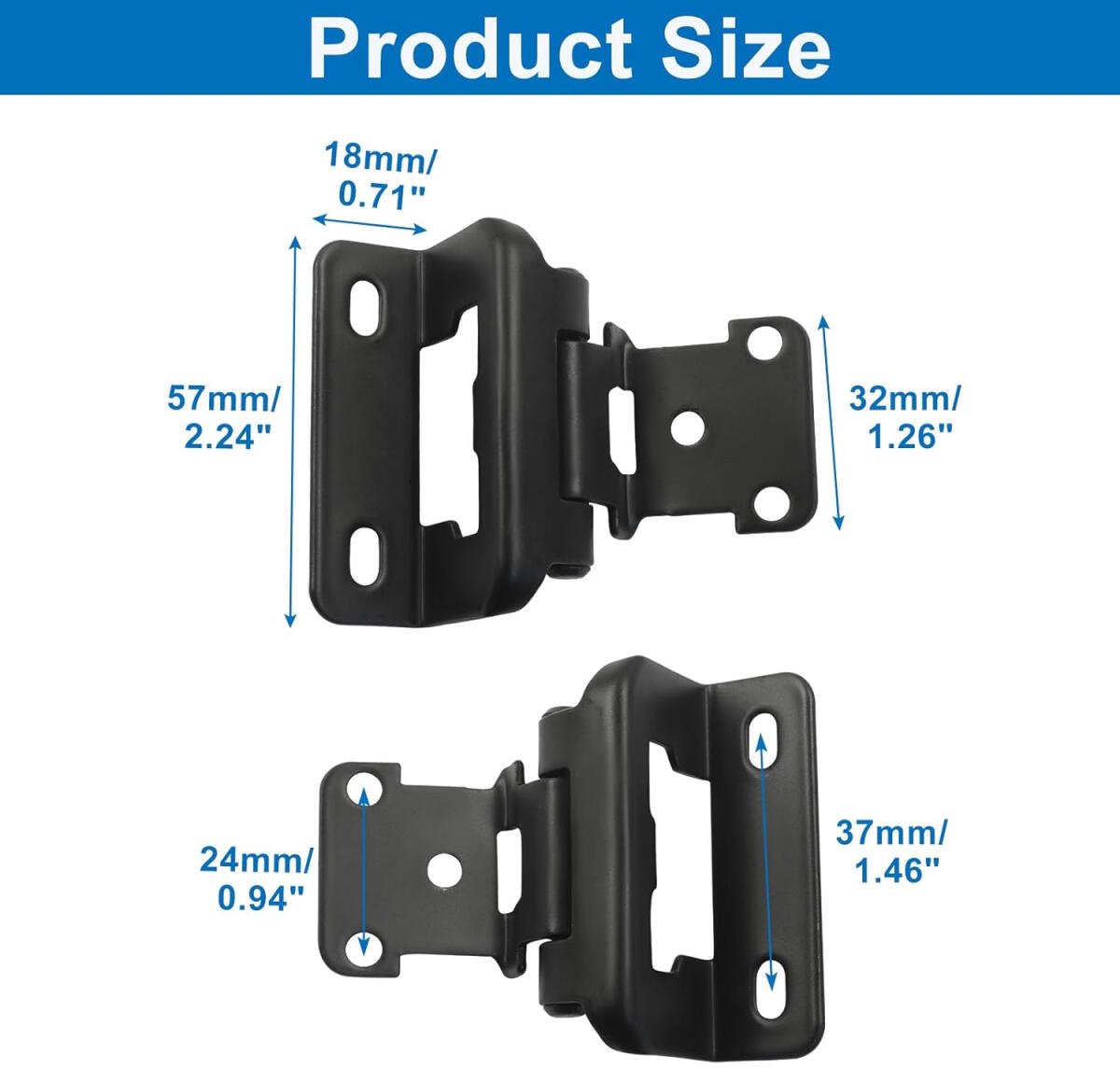pieces - Hinges - Kitchen cabinet hinges - Cabinet door hinges - Furniture hinges - Flap hinge - Interior door hinges - surface-mounted hinges for kitchen cabinets - semi-concealed cabinet hinges - with screws - for cabinet doors, cabinets - black - Image 5