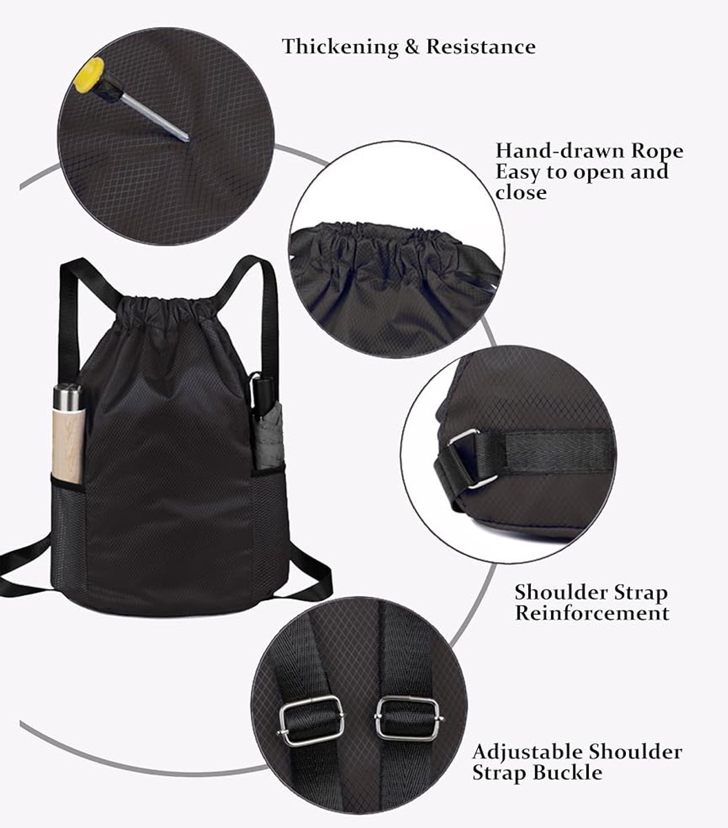 47*38*18cm - Drawstring bag - Drawstring backpack - large unisex sports backpack - with drawstring - gym bag - with two side pockets - backpack - sports bag - waterproof Oxford fabric backpack - waterproof travel bag - for beach, school, yoga, travel, out - Image 3