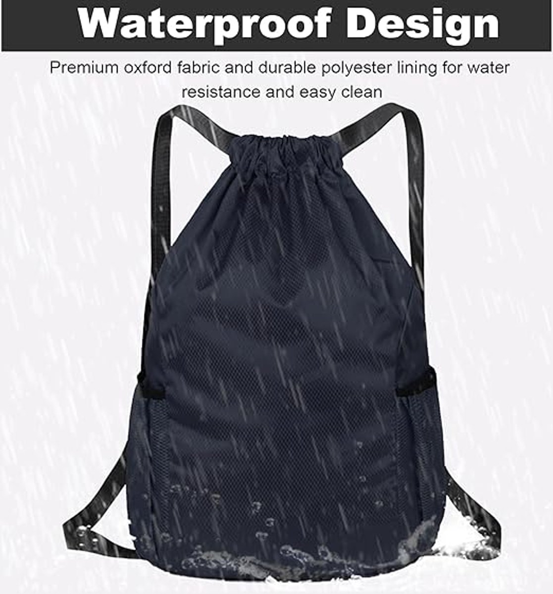 47*38*18cm - Drawstring bag - Drawstring backpack - large unisex sports backpack - with drawstring - gym bag - with two side pockets - backpack - sports bag - waterproof Oxford fabric backpack - waterproof travel bag - for beach, school, yoga, travel, out - Image 4