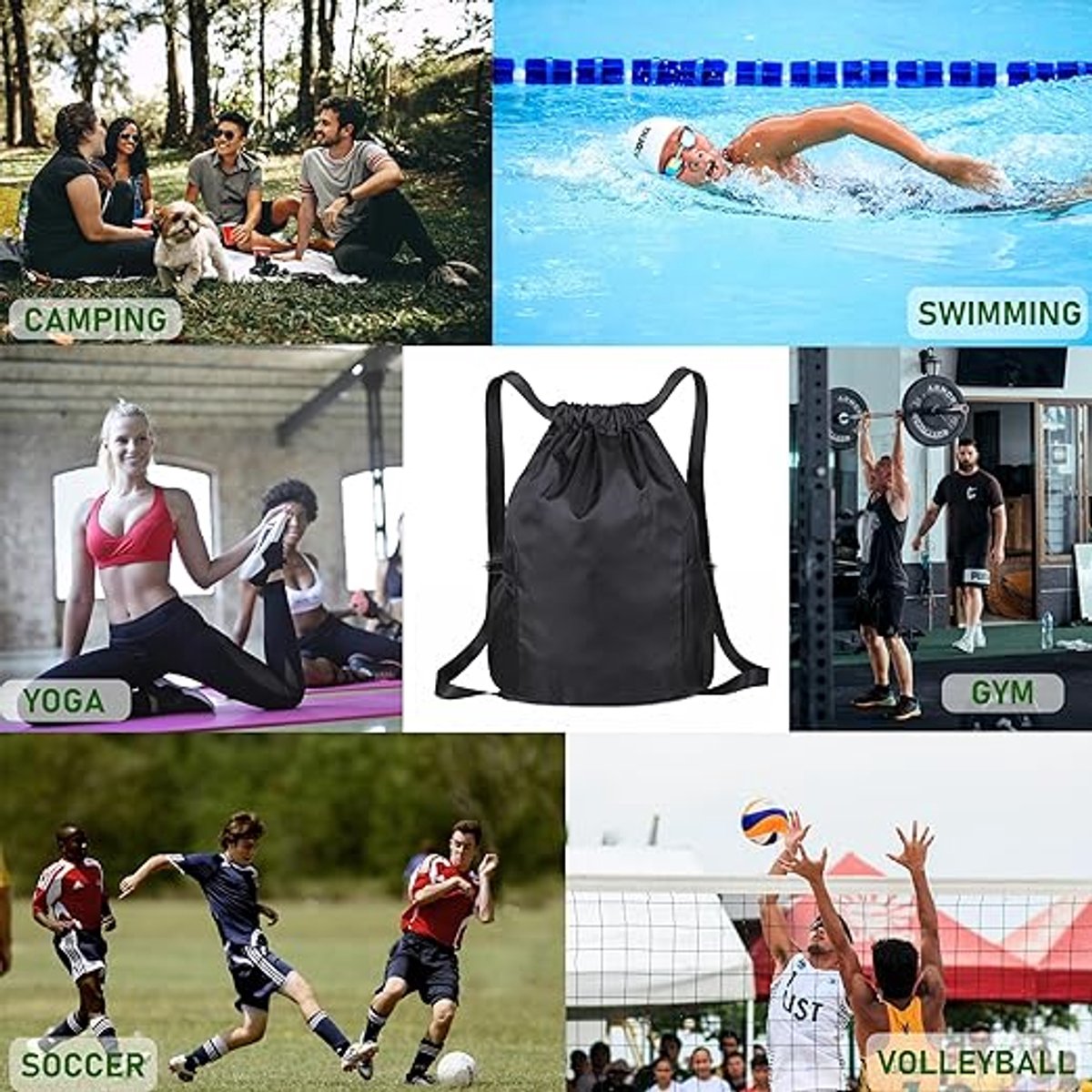47*38*18cm - Drawstring bag - Drawstring backpack - large unisex sports backpack - with drawstring - gym bag - with two side pockets - backpack - sports bag - waterproof Oxford fabric backpack - waterproof travel bag - for beach, school, yoga, travel, out - Image 5