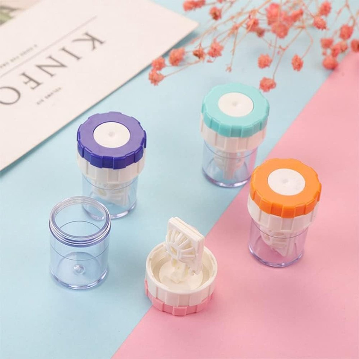 Lens case - 10 pieces - Contact lens holder - lens cleaning container - portable contact lens cleaner - contact lens cleaner - contact lens container cleaner - contact lens case - plastic - Manual contact lens cleaner - Travel storage set - Image 2