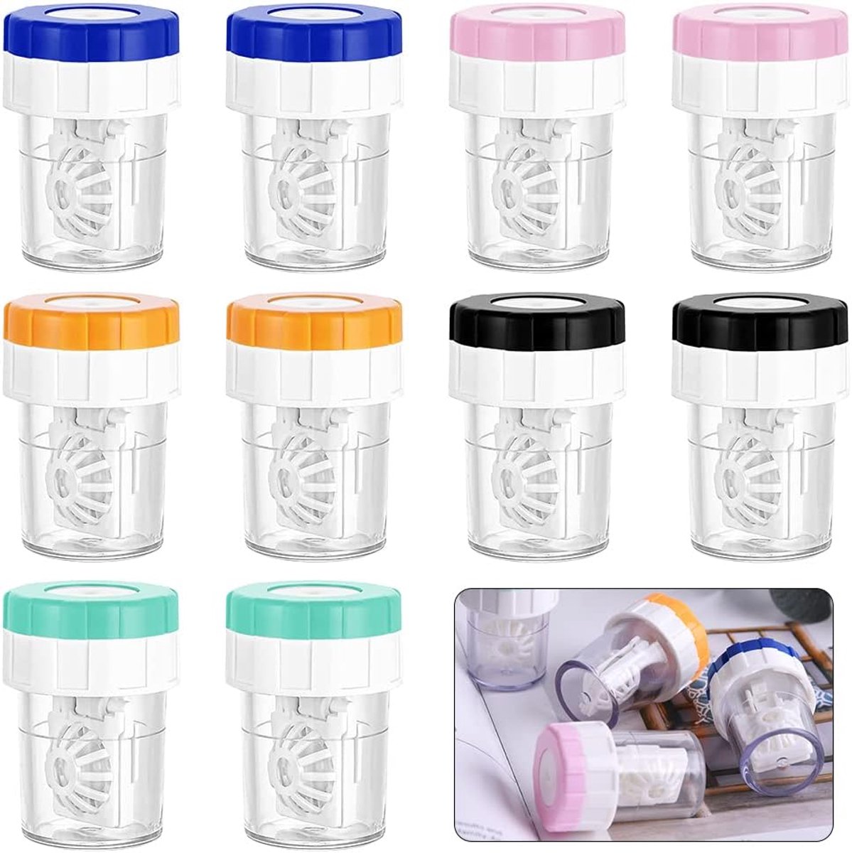 Lens case - 10 pieces - Contact lens holder - lens cleaning container - portable contact lens cleaner - contact lens cleaner - contact lens container cleaner - contact lens case - plastic - Manual contact lens cleaner - Travel storage set - Image 4