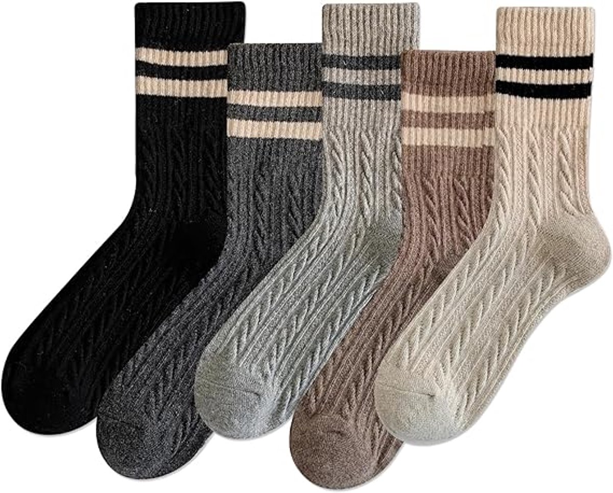 Pairs of Socks - Women's Socks - House Socks - Women's Socks Size 36/40 - Warm Socks - Knitted Socks - Warm Winter Socks - Autumn and Winter Socks - Comfortable Fashion Striped Athletic Socks - Stockings - Soft, Absorbent, Breathable - Image 1