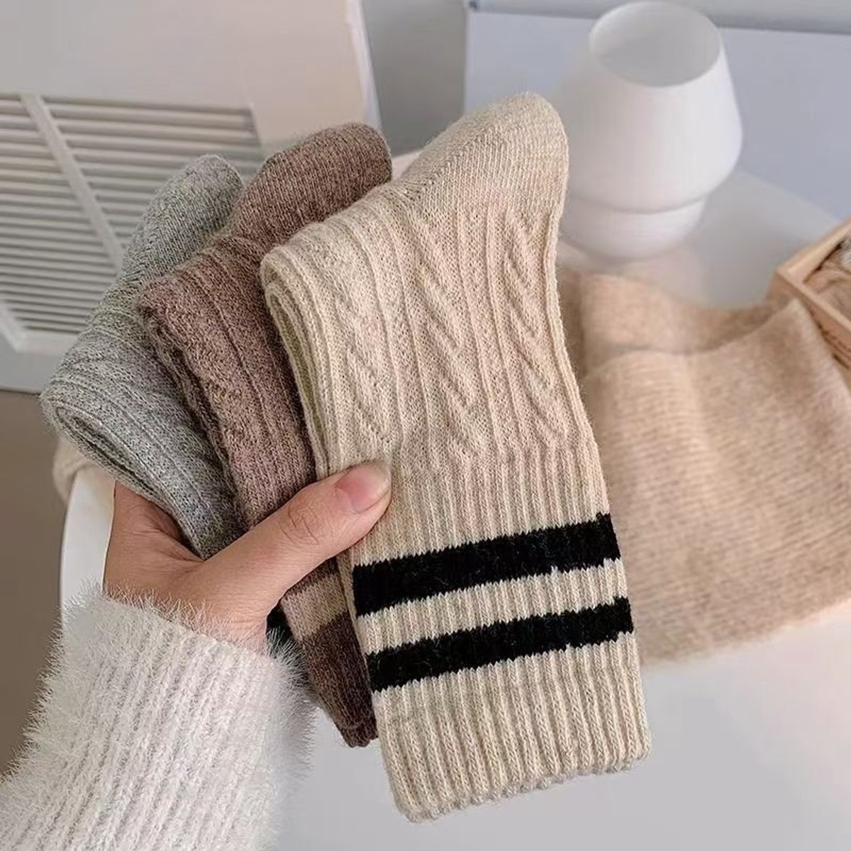 Pairs of Socks - Women's Socks - House Socks - Women's Socks Size 36/40 - Warm Socks - Knitted Socks - Warm Winter Socks - Autumn and Winter Socks - Comfortable Fashion Striped Athletic Socks - Stockings - Soft, Absorbent, Breathable - Image 3