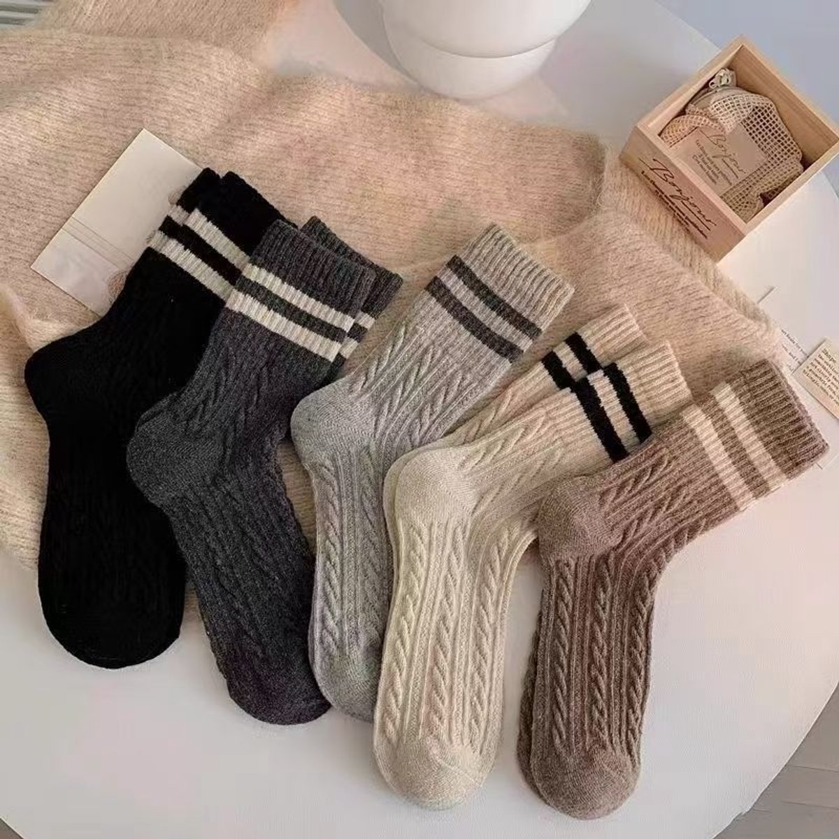 Pairs of Socks - Women's Socks - House Socks - Women's Socks Size 36/40 - Warm Socks - Knitted Socks - Warm Winter Socks - Autumn and Winter Socks - Comfortable Fashion Striped Athletic Socks - Stockings - Soft, Absorbent, Breathable - Image 4