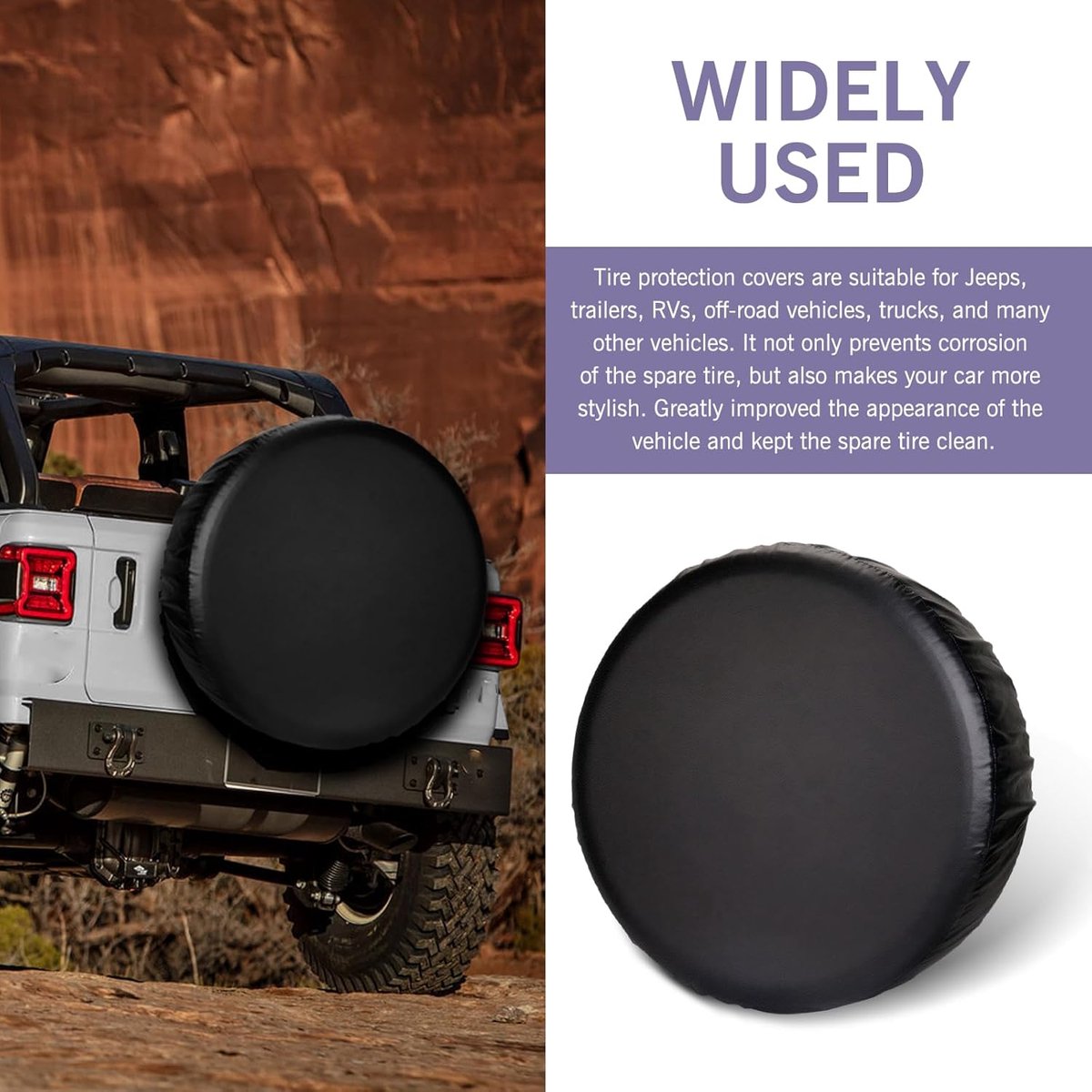 Tire cover - 15 inch - Tire covers - Spare tire cover - Tire dust cover - Spare wheel dust cover - Car tire protective cover - Spare wheel protective cover - Tire storage cover - PVC leather - Dust cover - suitable for tire diameters 70-75 cm - Black - Image 2