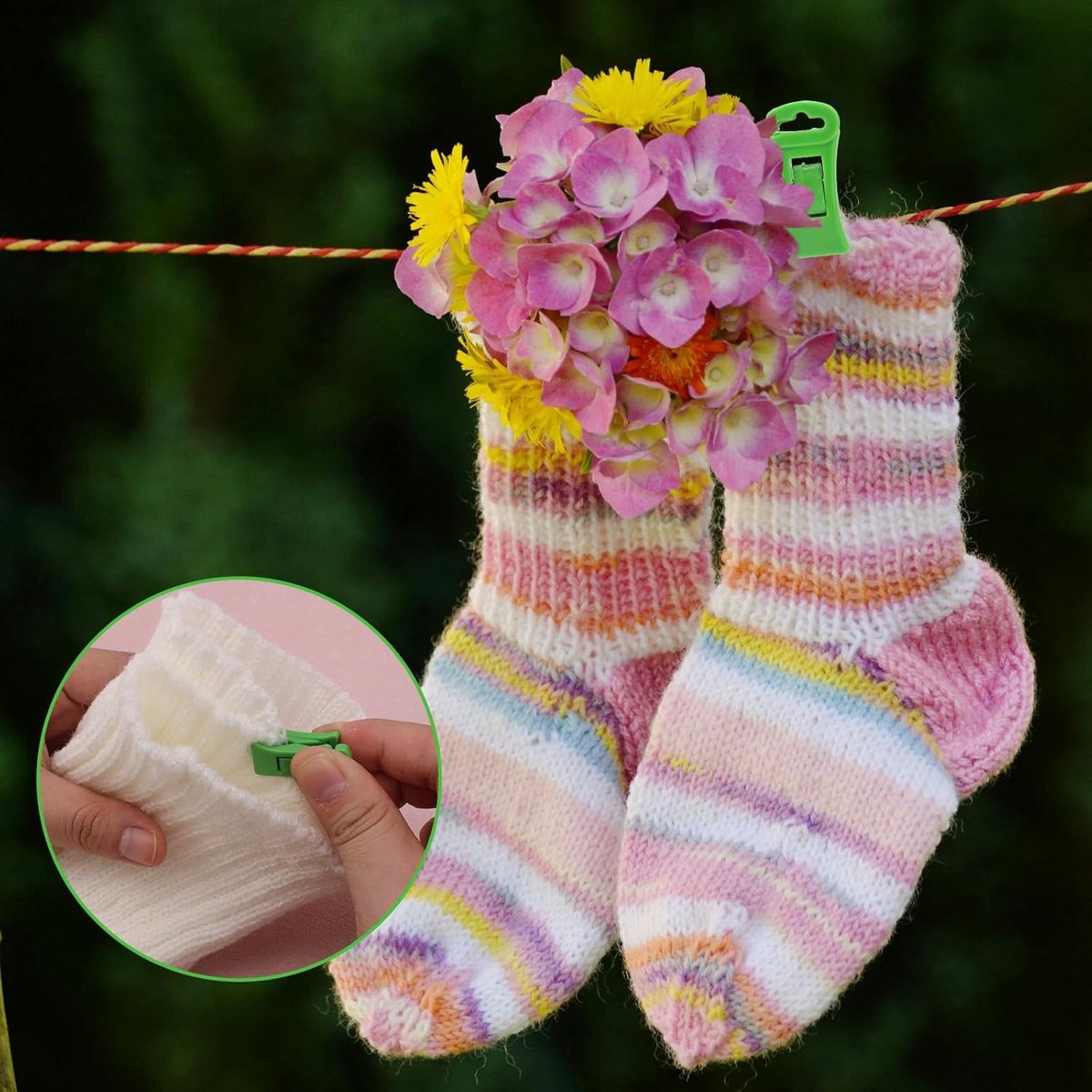 Sock dryer - 50 pieces - Sock clips - Pegs - Colorful sock clips - Plastic sock clamps - Anti-loss drying rack - Sock drying rack - Sock drying rack - Drying carousel - 5 colors - Image 2