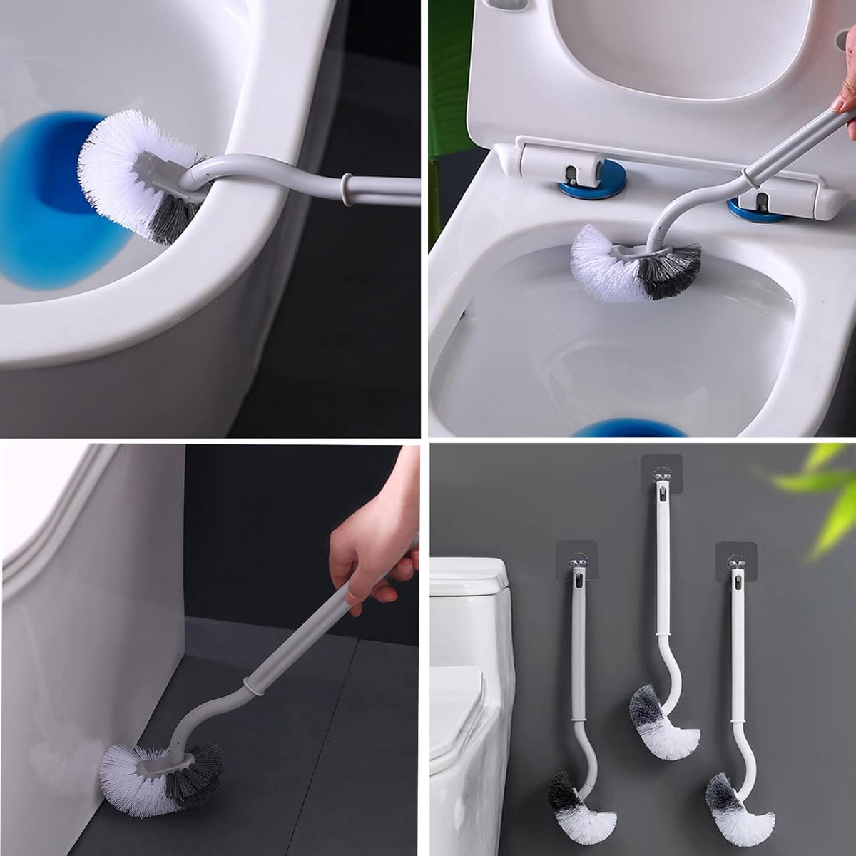 Toilet brush - 2 pieces - Toilet brush - Curved toilet brush - Toilet brush - With handle - Long handle - Universal - for deep cleaning, long plastic handle and flexible bristles - White - Image 2