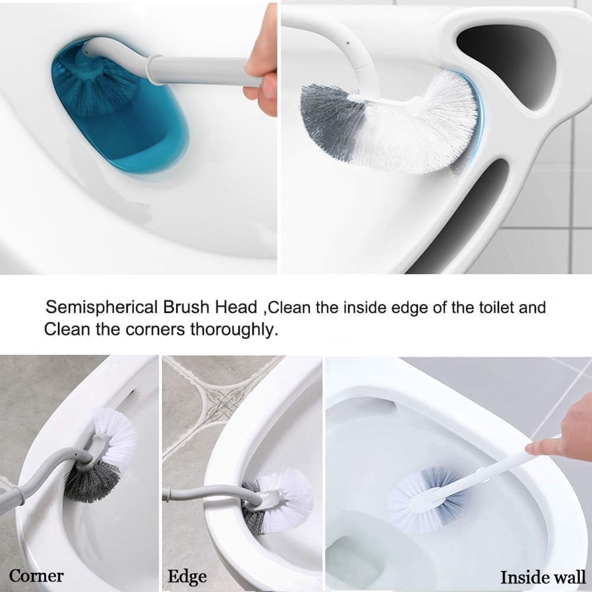 Toilet brush - 2 pieces - Toilet brush - Curved toilet brush - Toilet brush - With handle - Long handle - Universal - for deep cleaning, long plastic handle and flexible bristles - White - Image 3