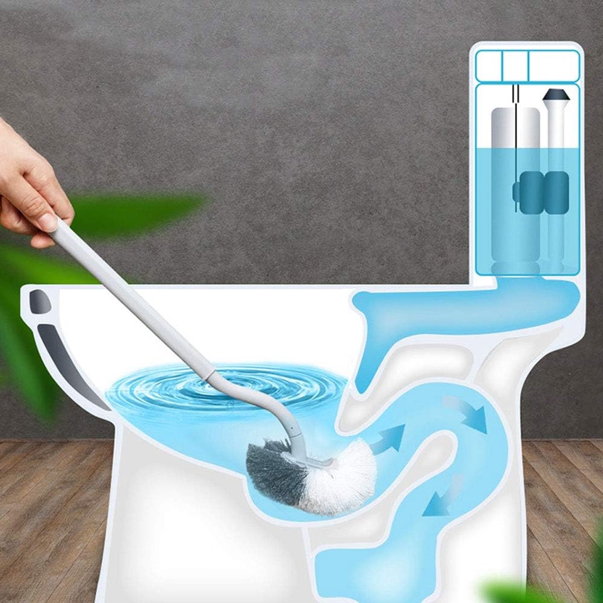 Toilet brush - 2 pieces - Toilet brush - Curved toilet brush - Toilet brush - With handle - Long handle - Universal - for deep cleaning, long plastic handle and flexible bristles - White - Image 4